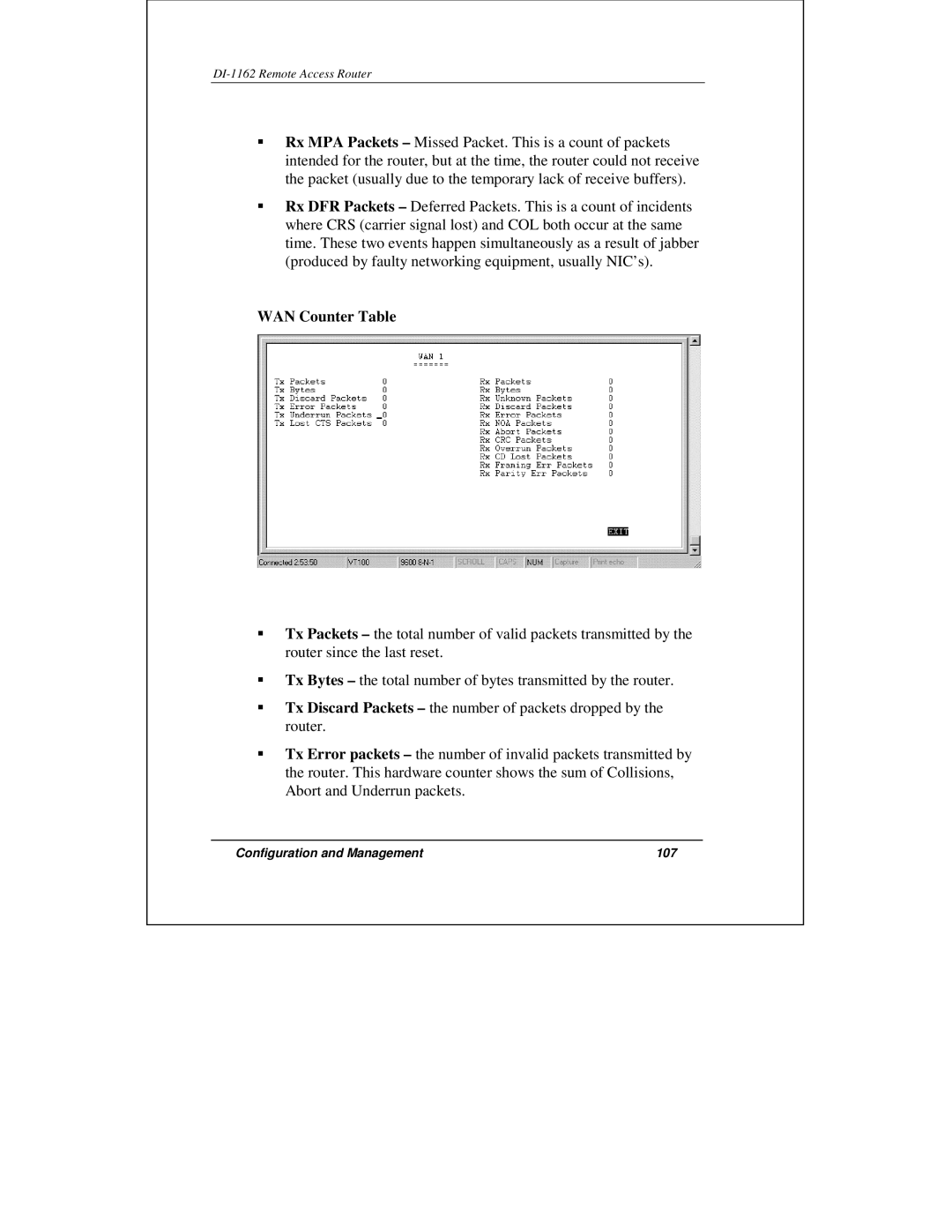 D-Link DI-1162 manual WAN Counter Table 