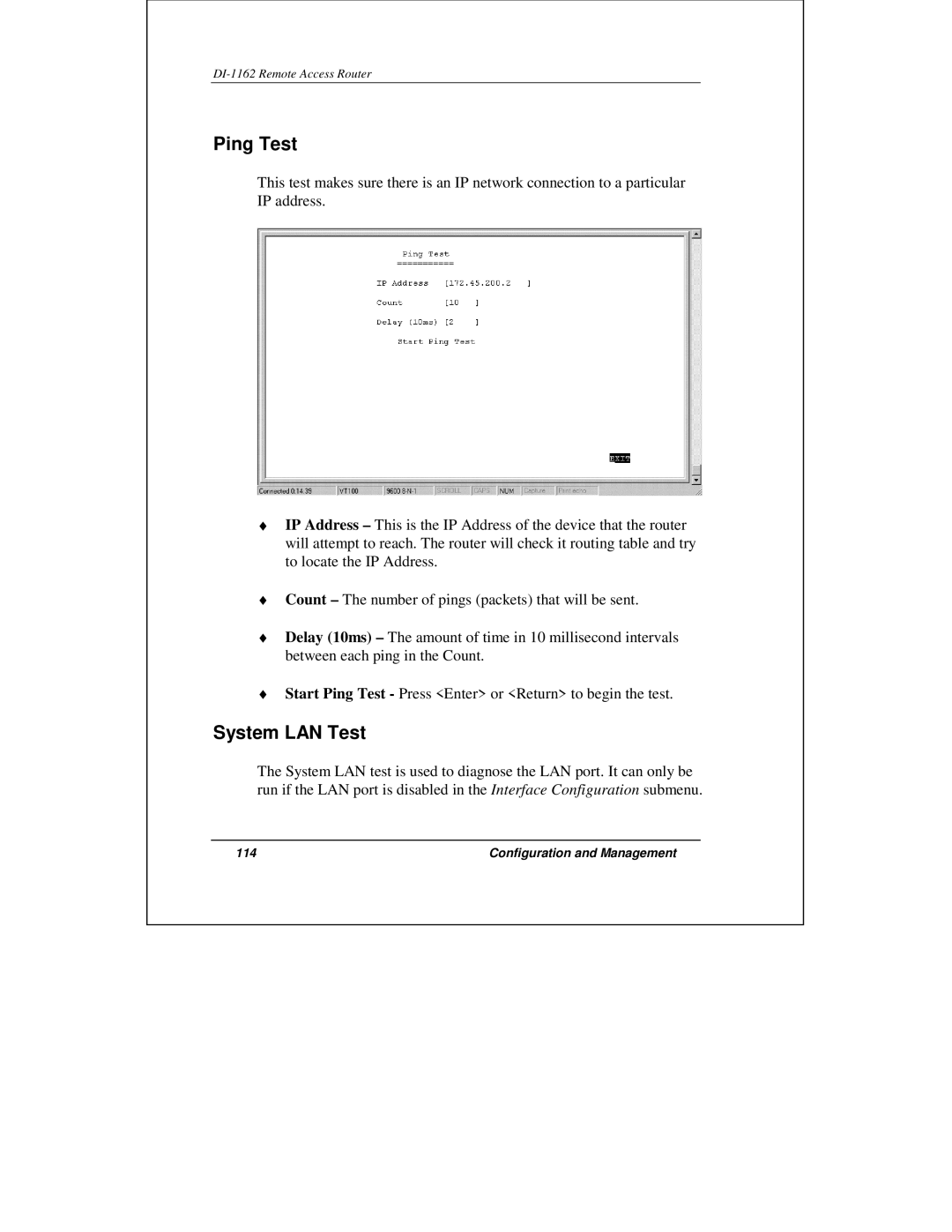 D-Link DI-1162 manual Ping Test, System LAN Test 