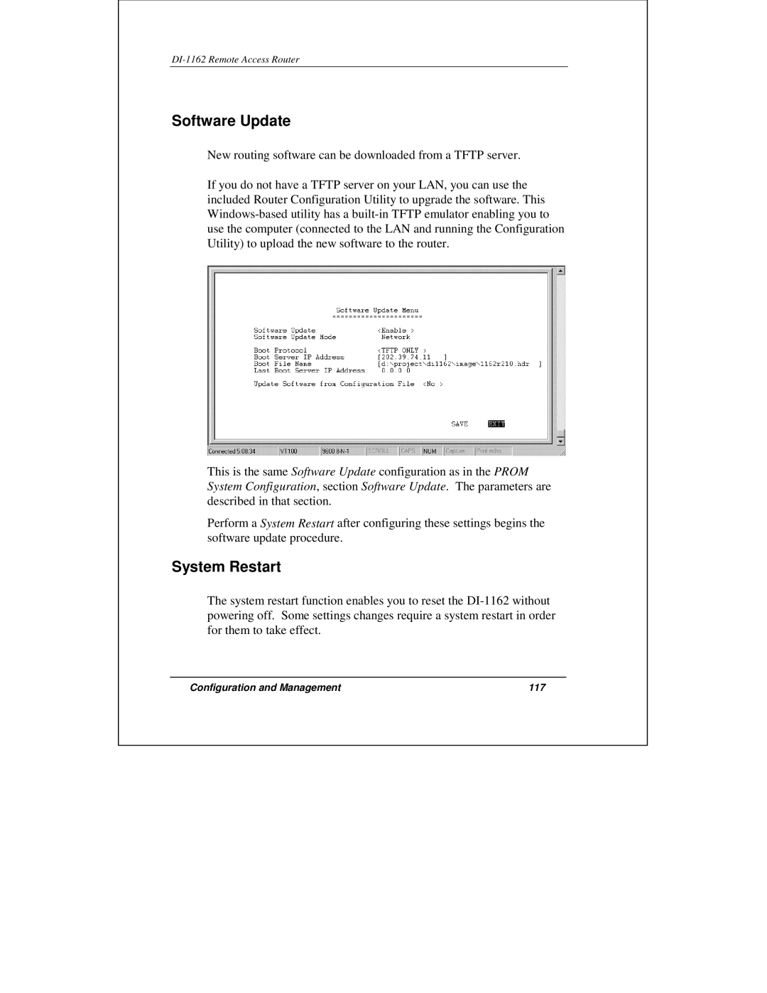 D-Link DI-1162 manual Software Update, System Restart 