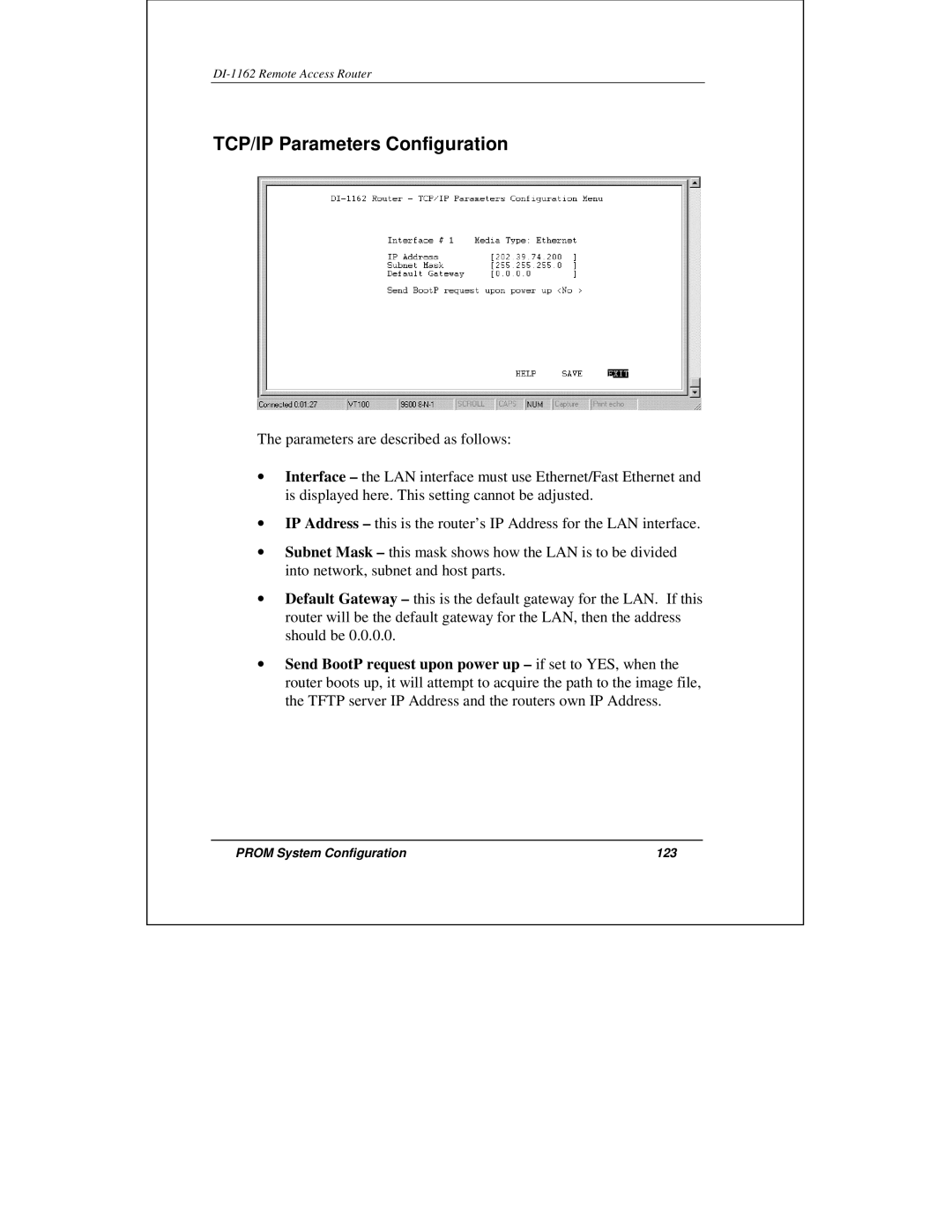 D-Link DI-1162 manual TCP/IP Parameters Configuration 