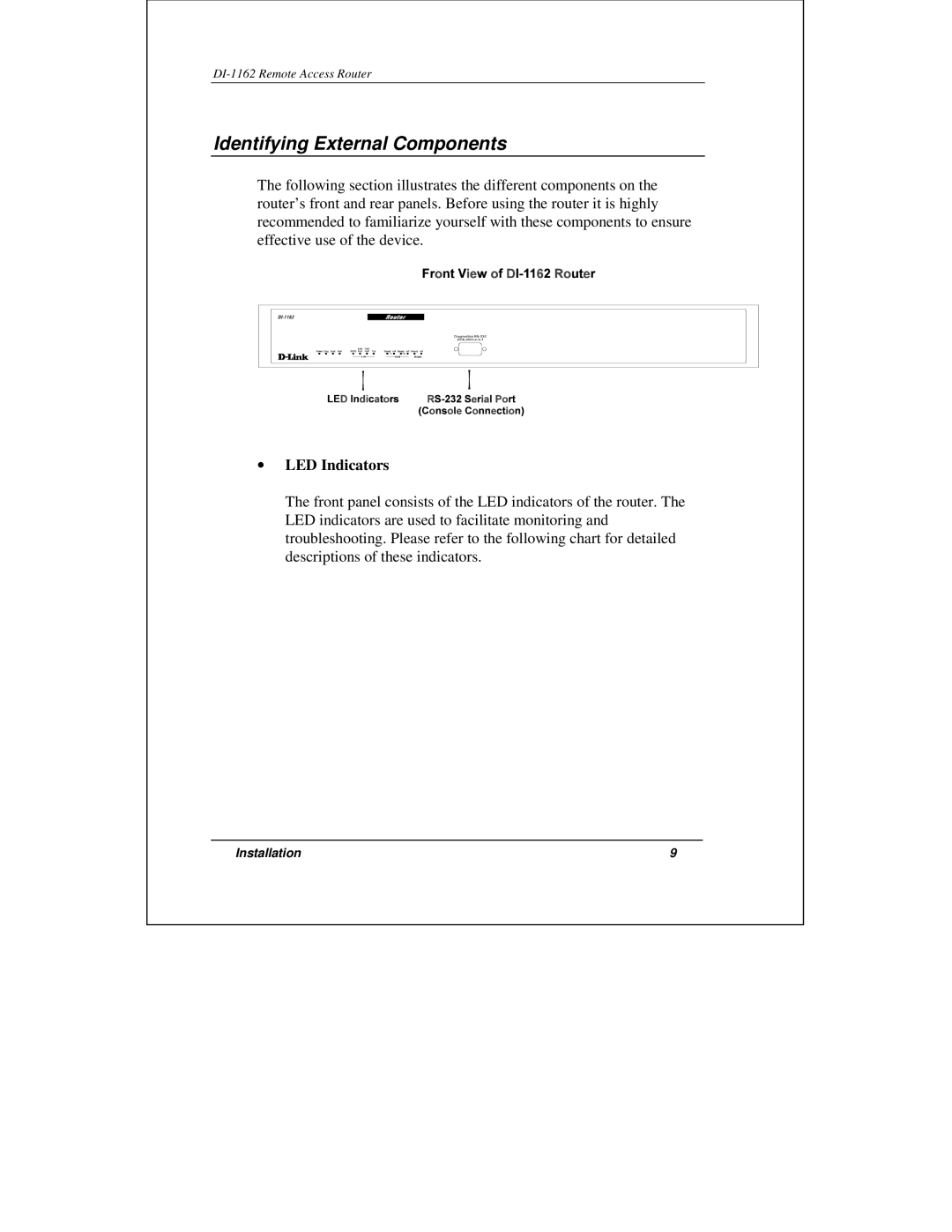 D-Link DI-1162 manual Identifying External Components, LED Indicators 