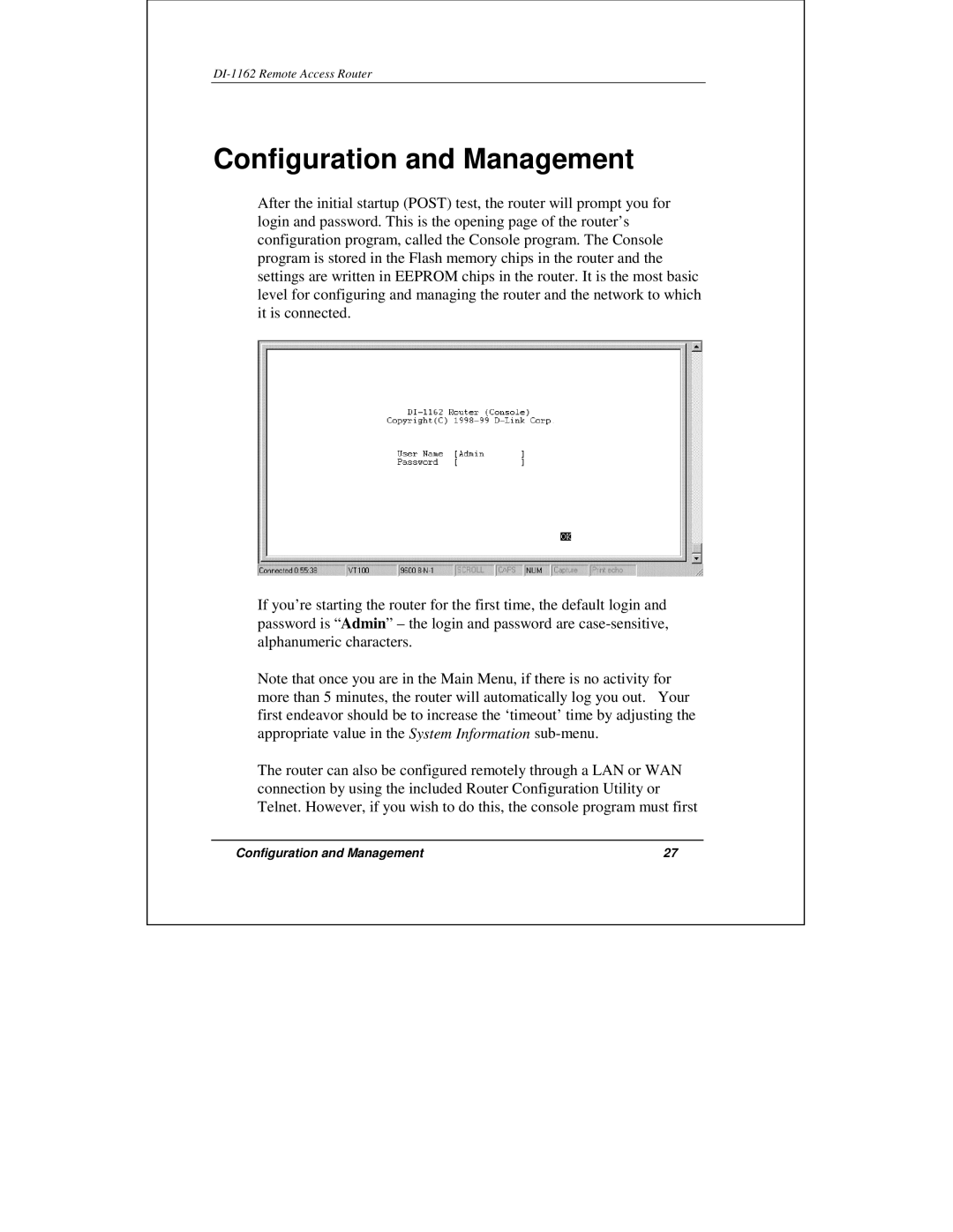 D-Link DI-1162 manual Configuration and Management 