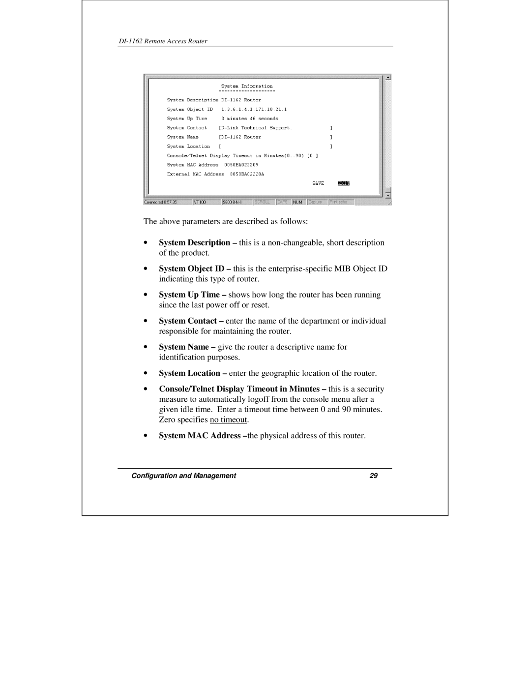 D-Link DI-1162 manual System MAC Address -the physical address of this router 