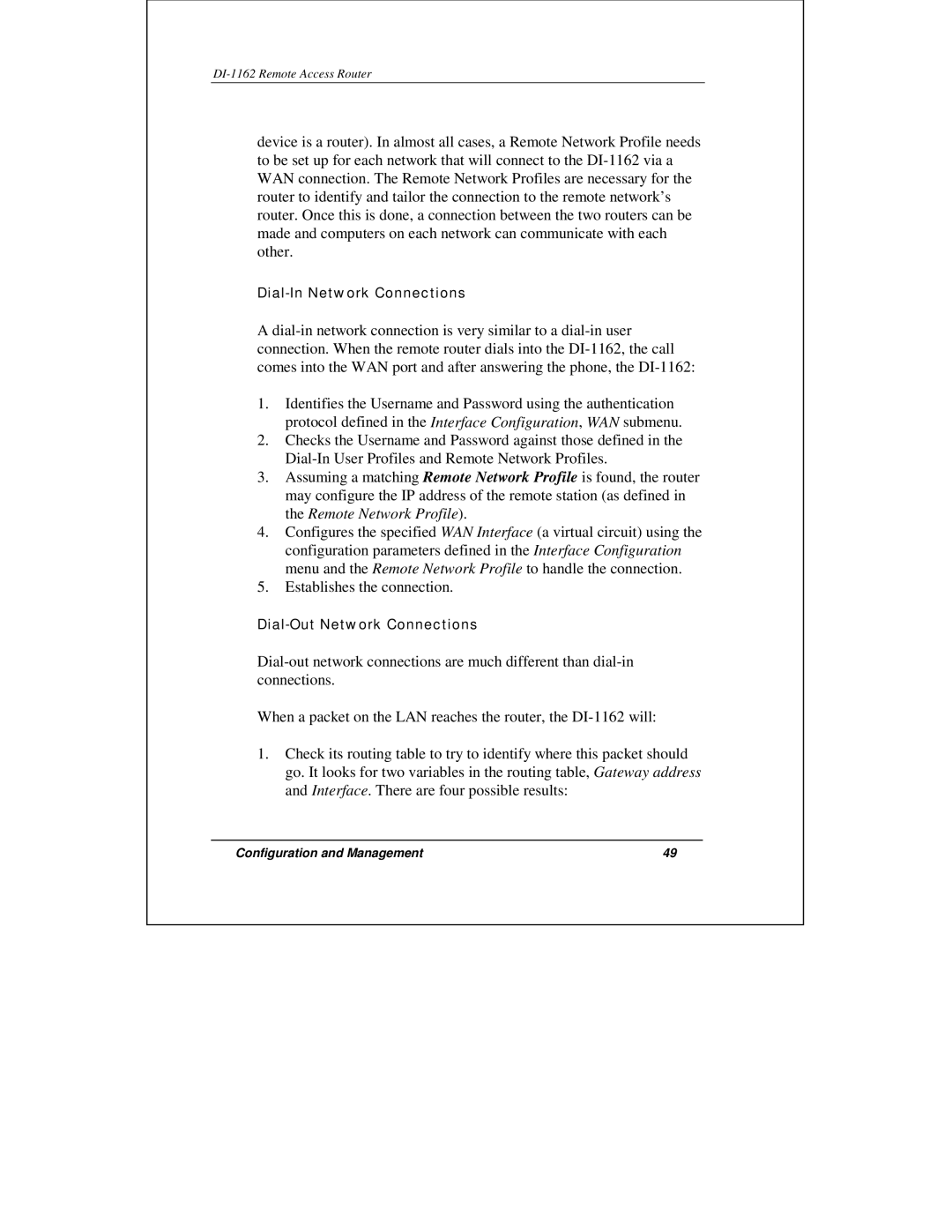 D-Link DI-1162 manual Dial-In Network Connections 