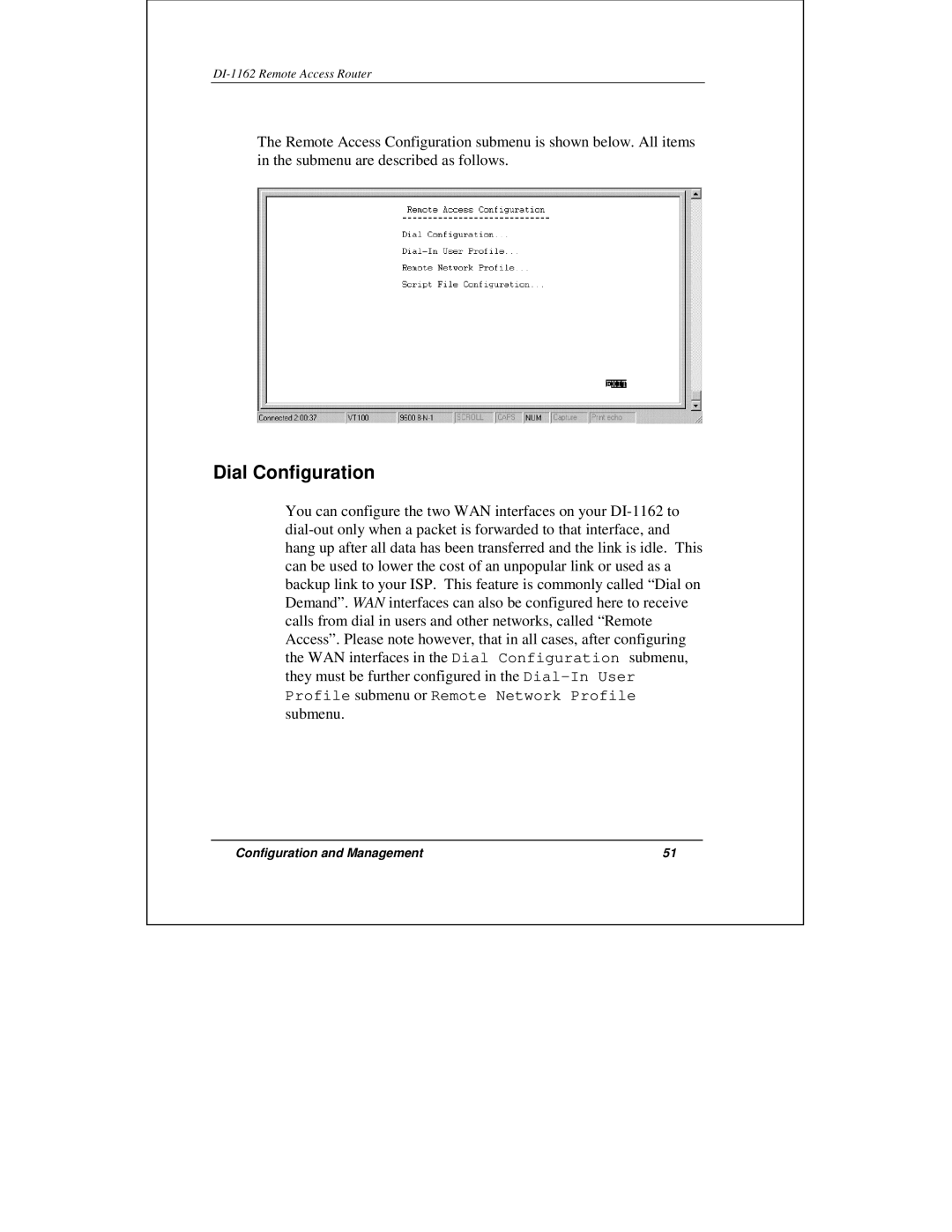 D-Link DI-1162 manual Dial Configuration 