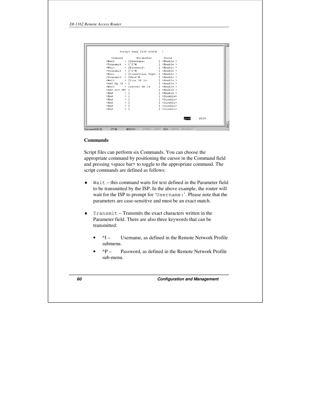 D-Link DI-1162 manual Commands 