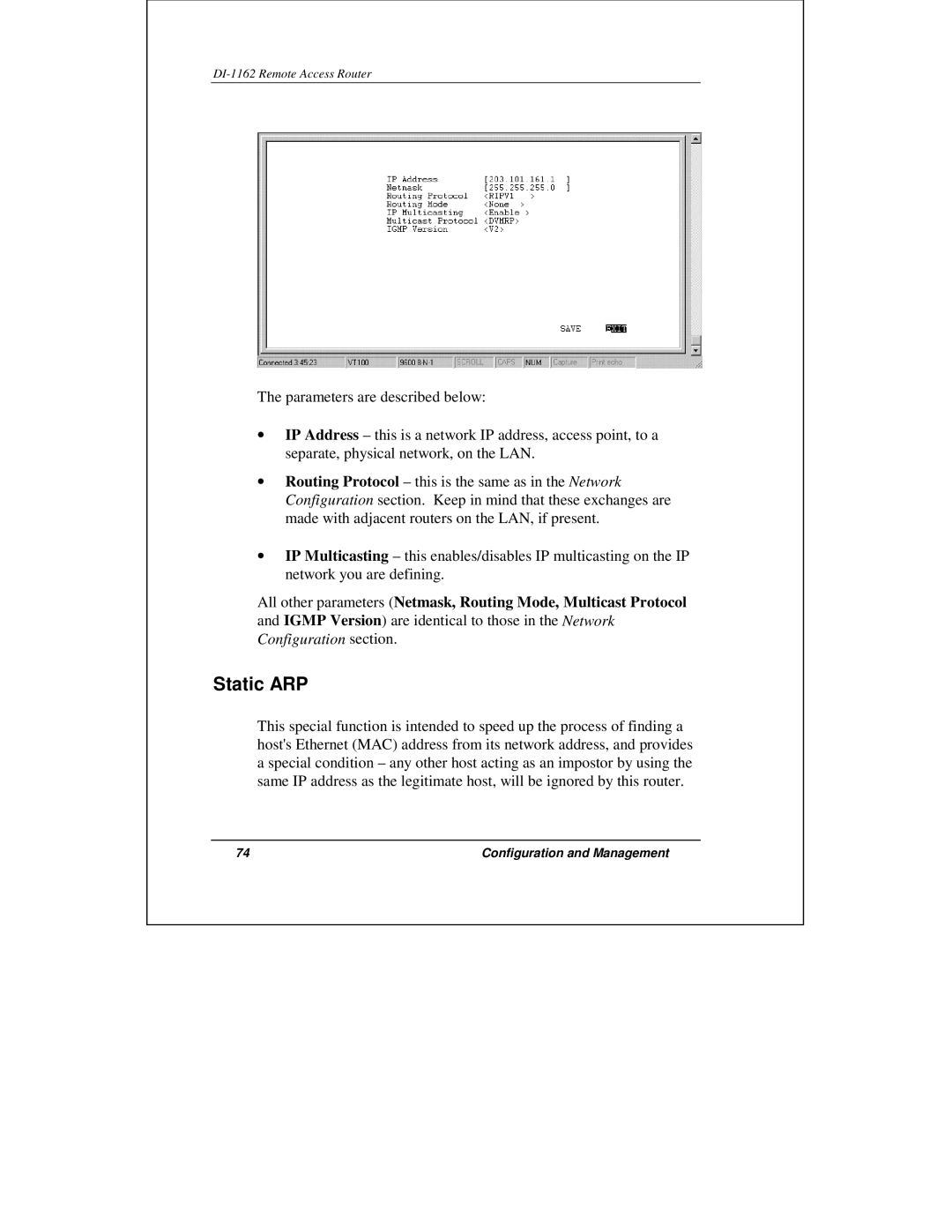 D-Link DI-1162 manual Static ARP 