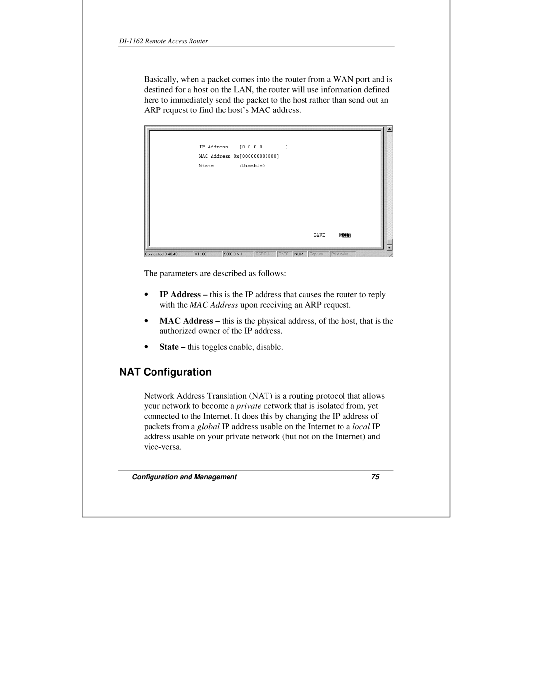 D-Link DI-1162 manual NAT Configuration 