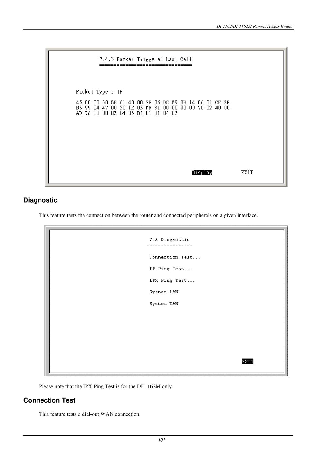 D-Link DI-1162M manual Diagnostic, Connection Test 