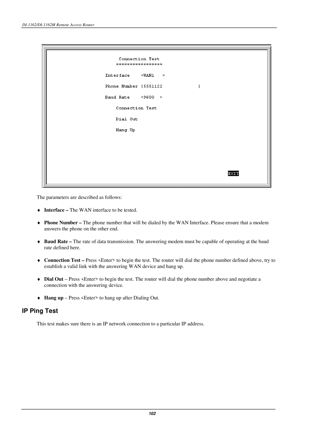 D-Link DI-1162M manual IP Ping Test 