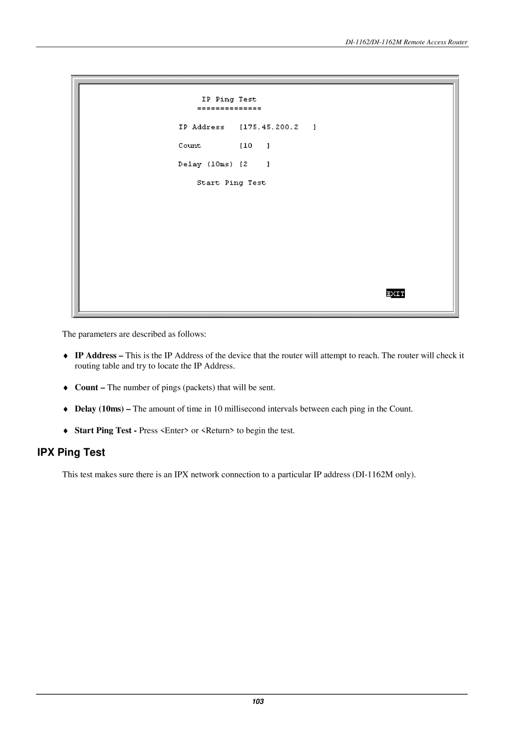 D-Link DI-1162M manual IPX Ping Test 