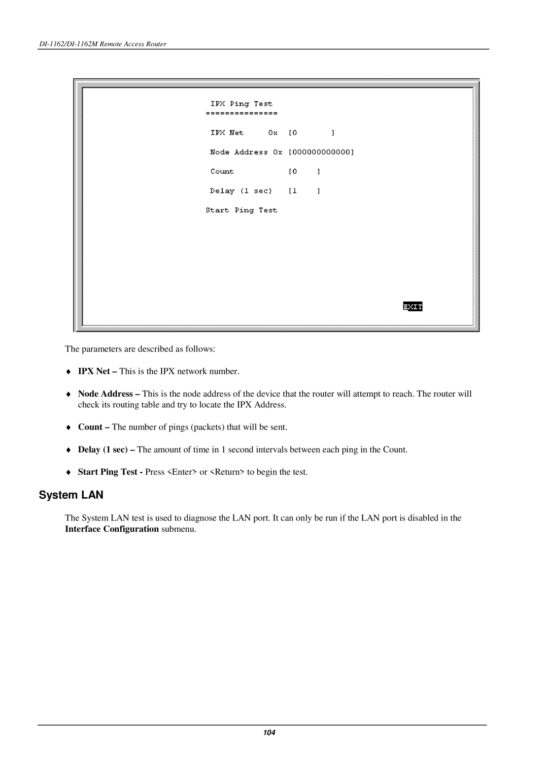 D-Link DI-1162M manual System LAN 