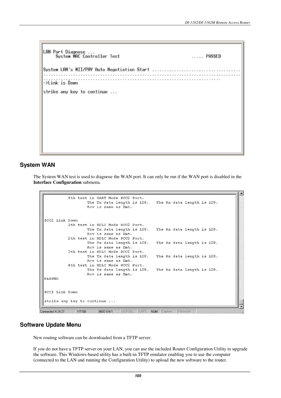 D-Link DI-1162M manual System WAN, Software Update Menu 