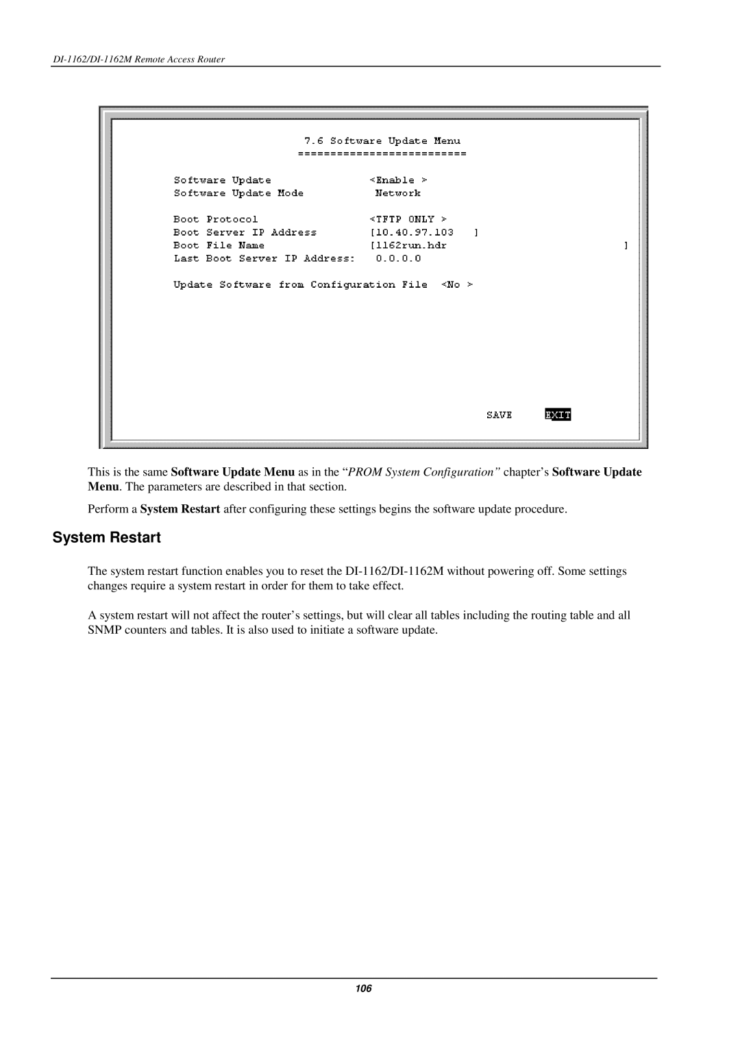 D-Link DI-1162M manual System Restart 