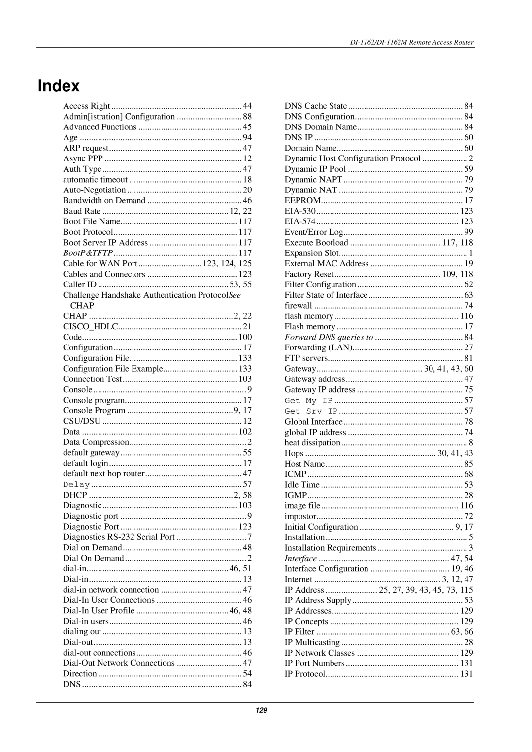 D-Link DI-1162M manual Index, Chap 