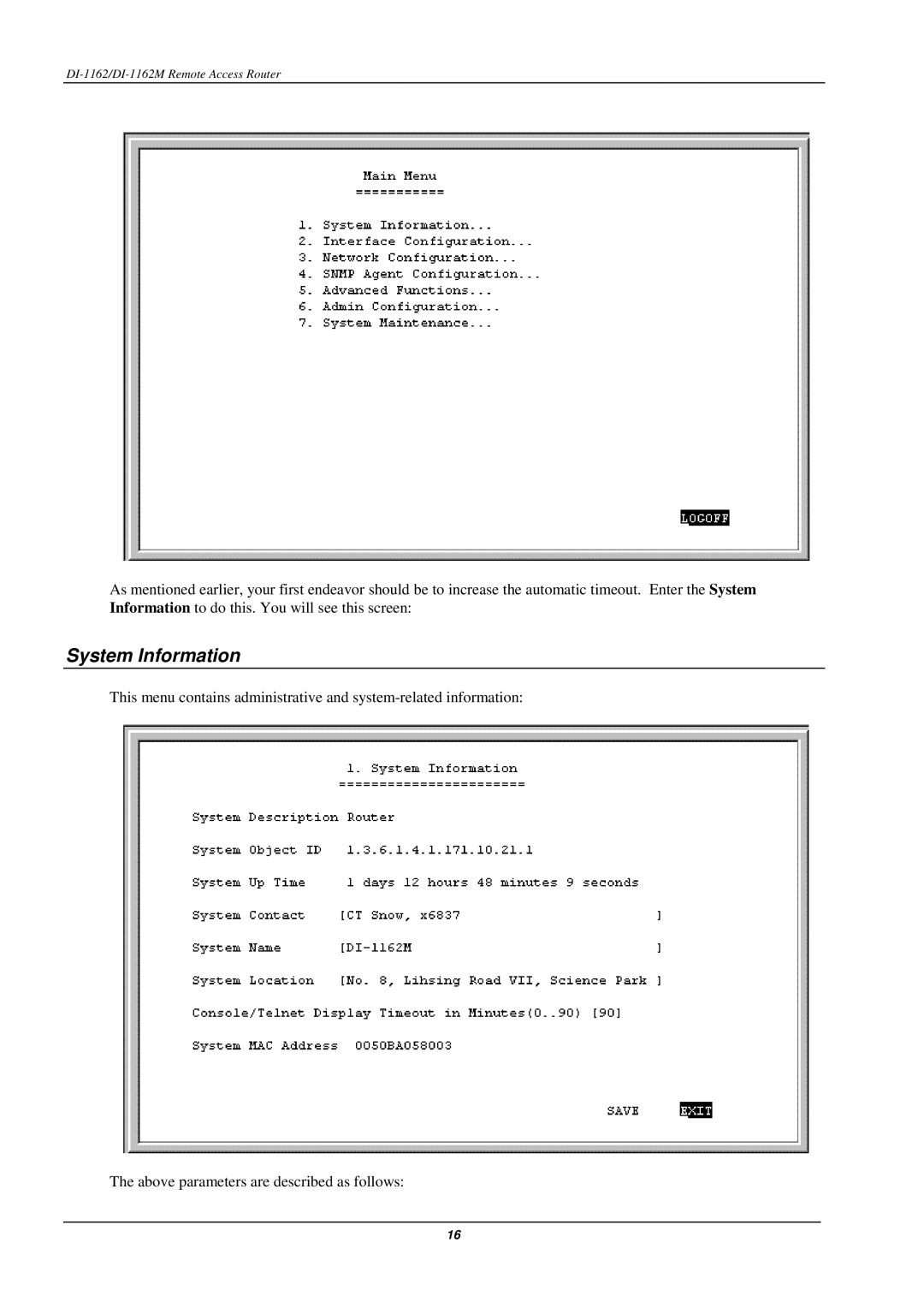 D-Link DI-1162M manual System Information 