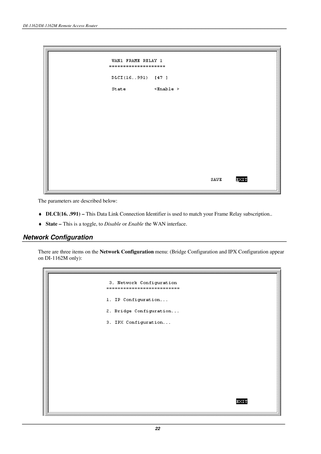 D-Link DI-1162M manual Network Configuration 