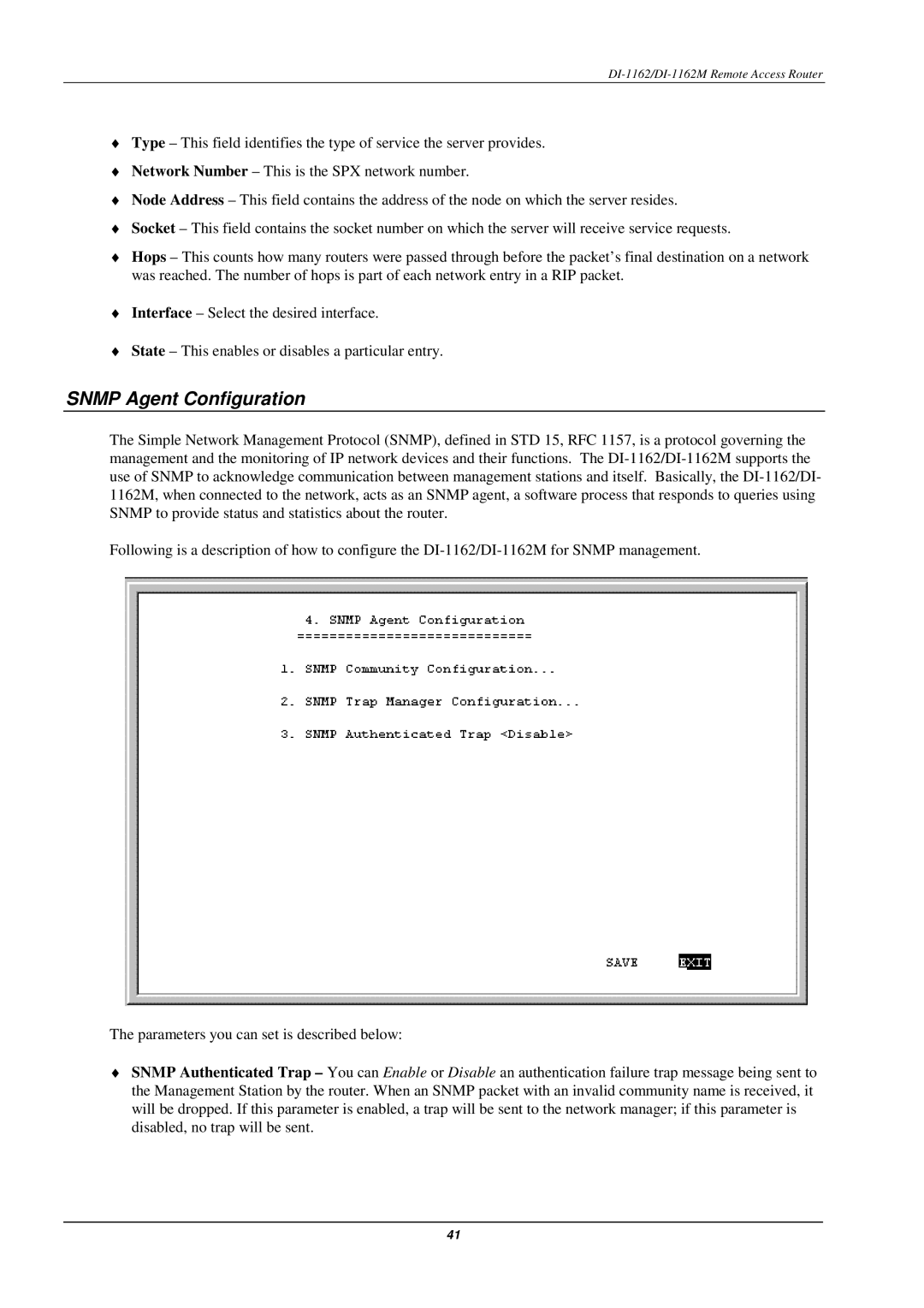 D-Link DI-1162M manual Snmp Agent Configuration 