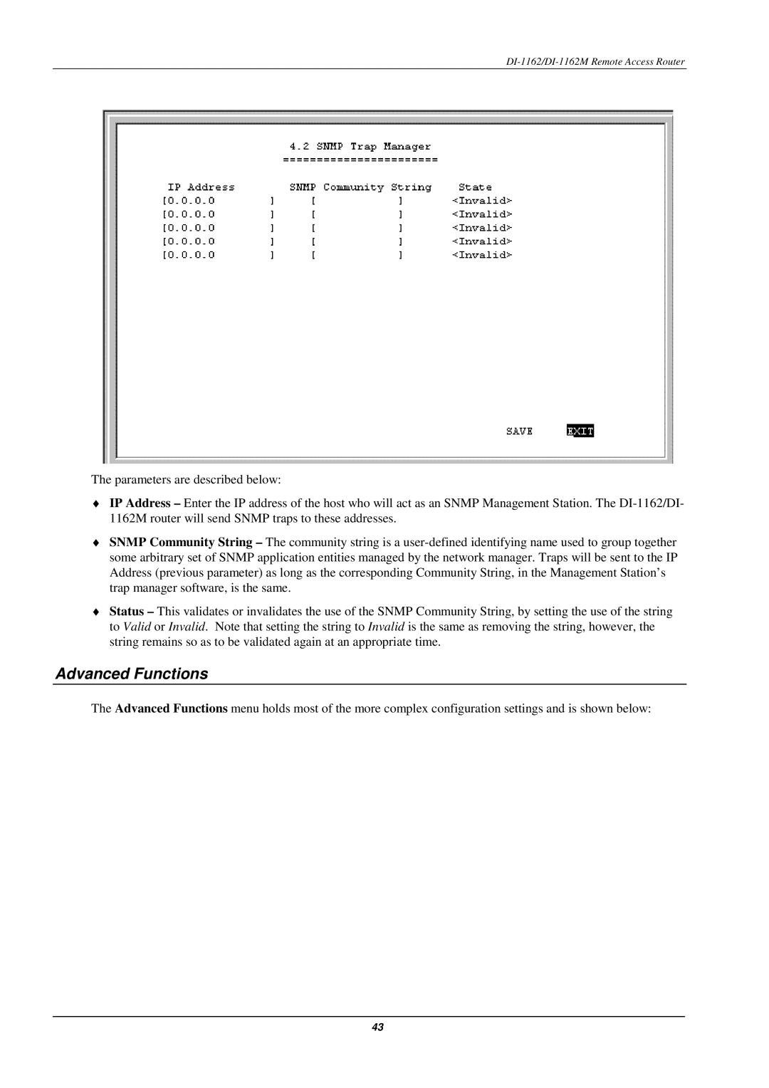 D-Link DI-1162M manual Advanced Functions 