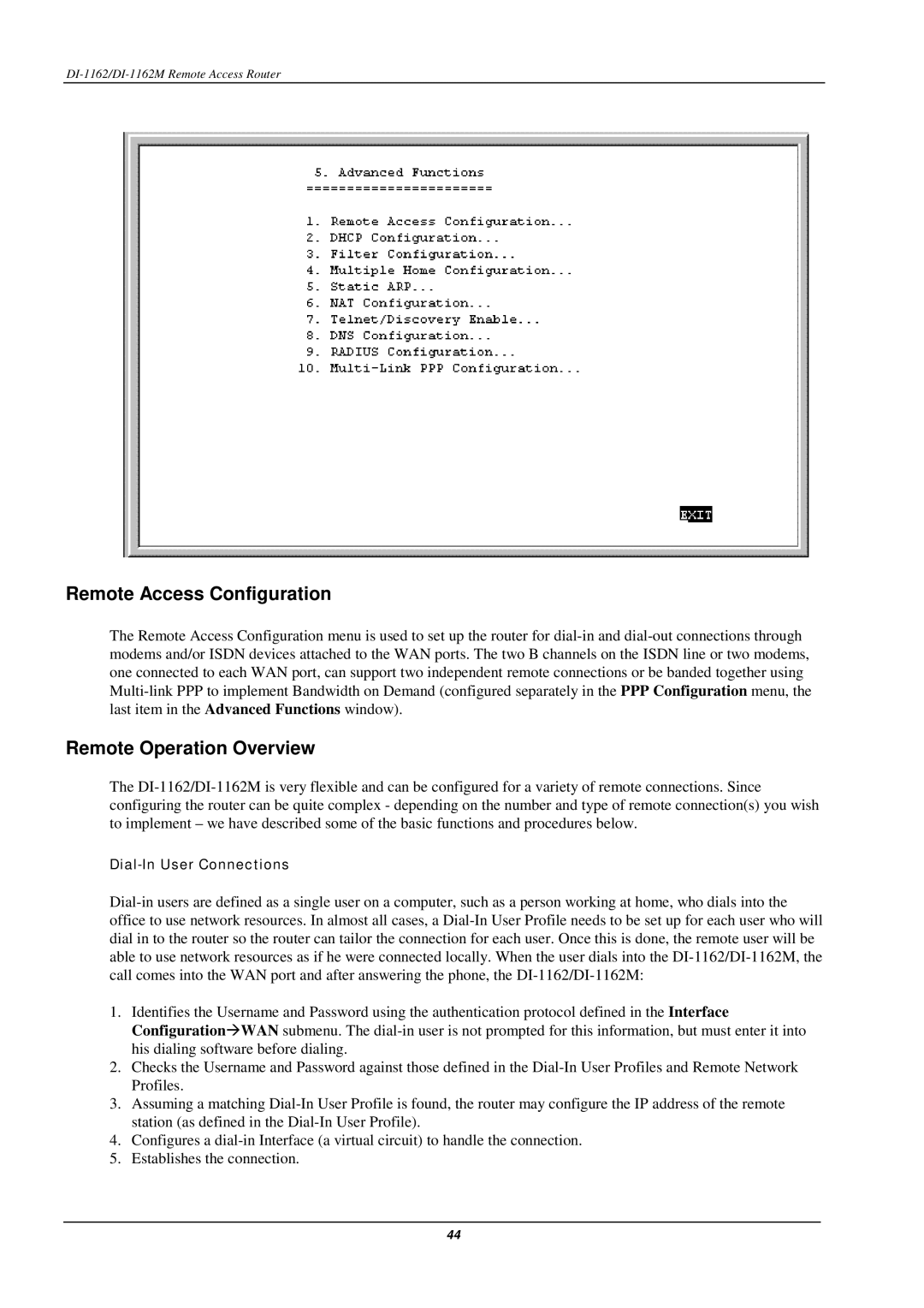 D-Link DI-1162M manual Remote Access Configuration, Remote Operation Overview 