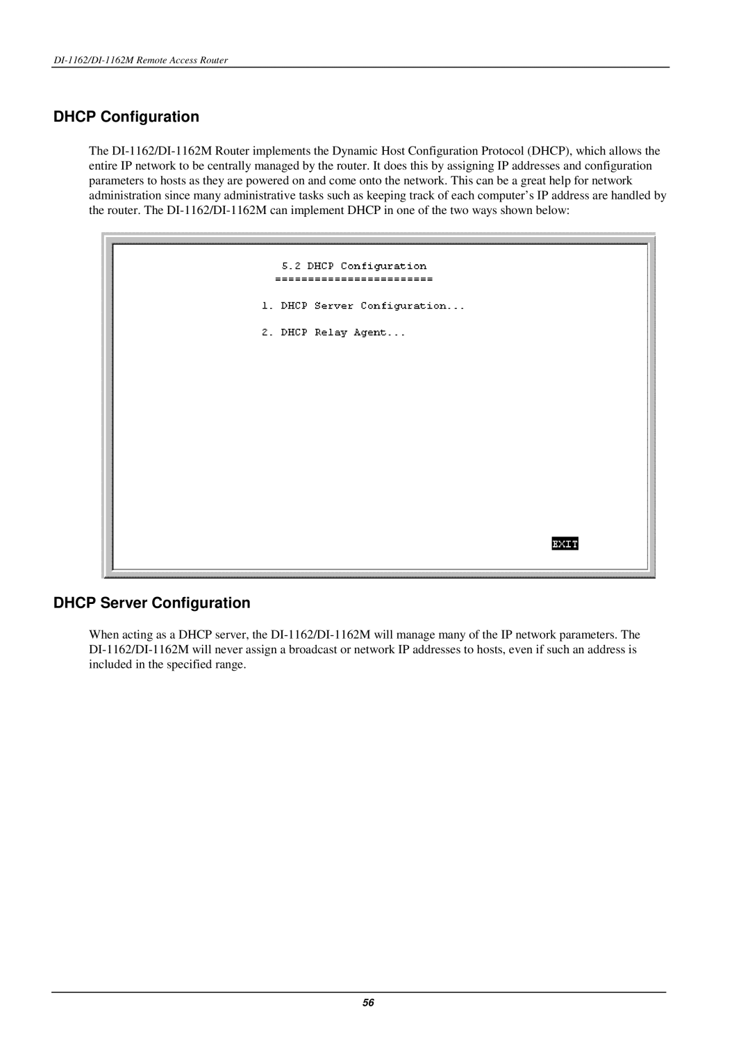 D-Link DI-1162M manual Dhcp Configuration, Dhcp Server Configuration 