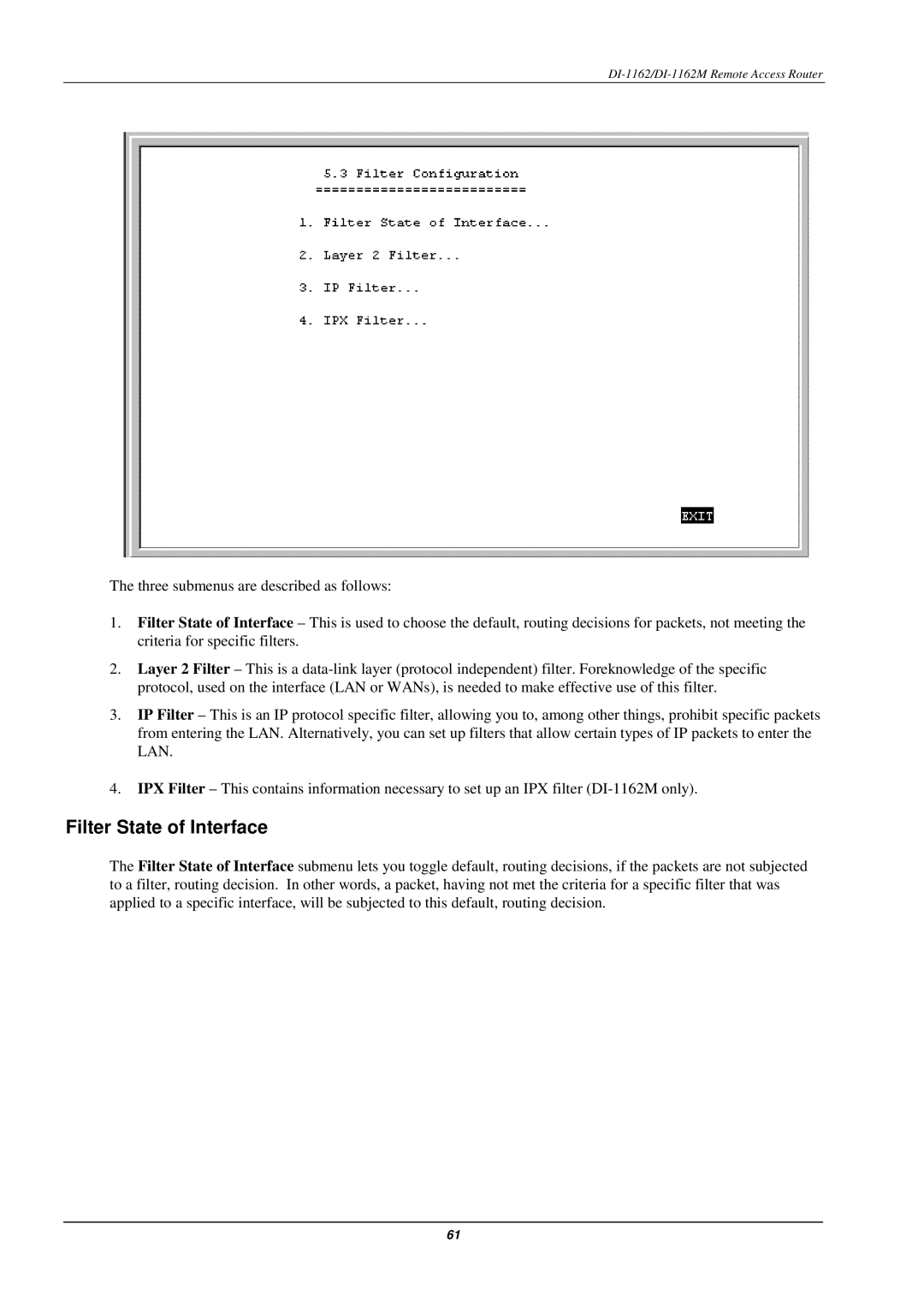 D-Link DI-1162M manual Filter State of Interface 