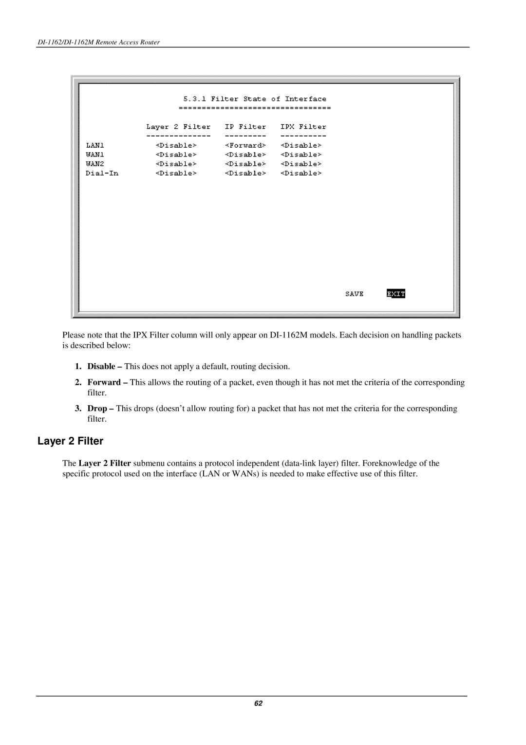 D-Link DI-1162M manual Layer 2 Filter 