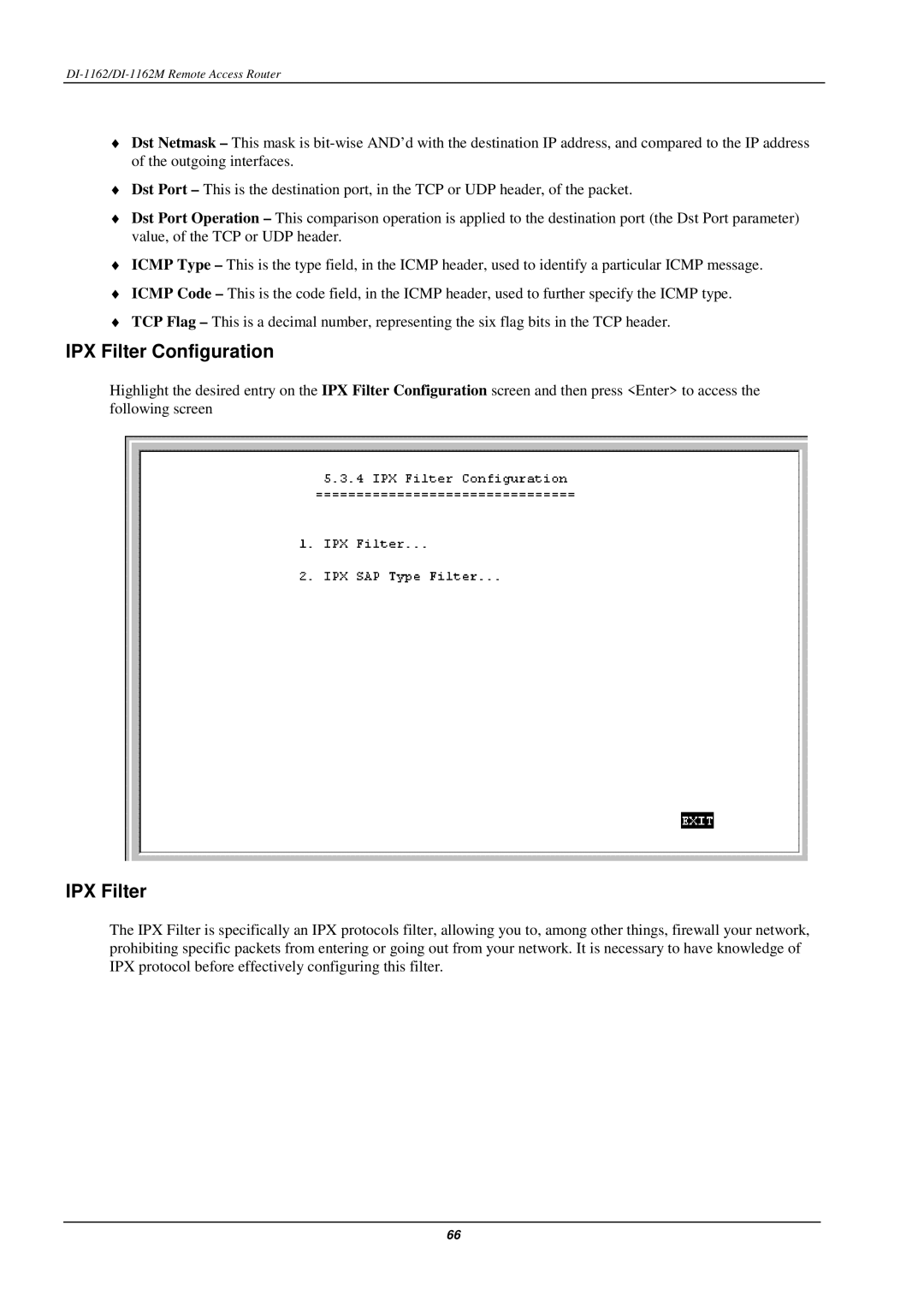 D-Link DI-1162M manual IPX Filter Configuration 