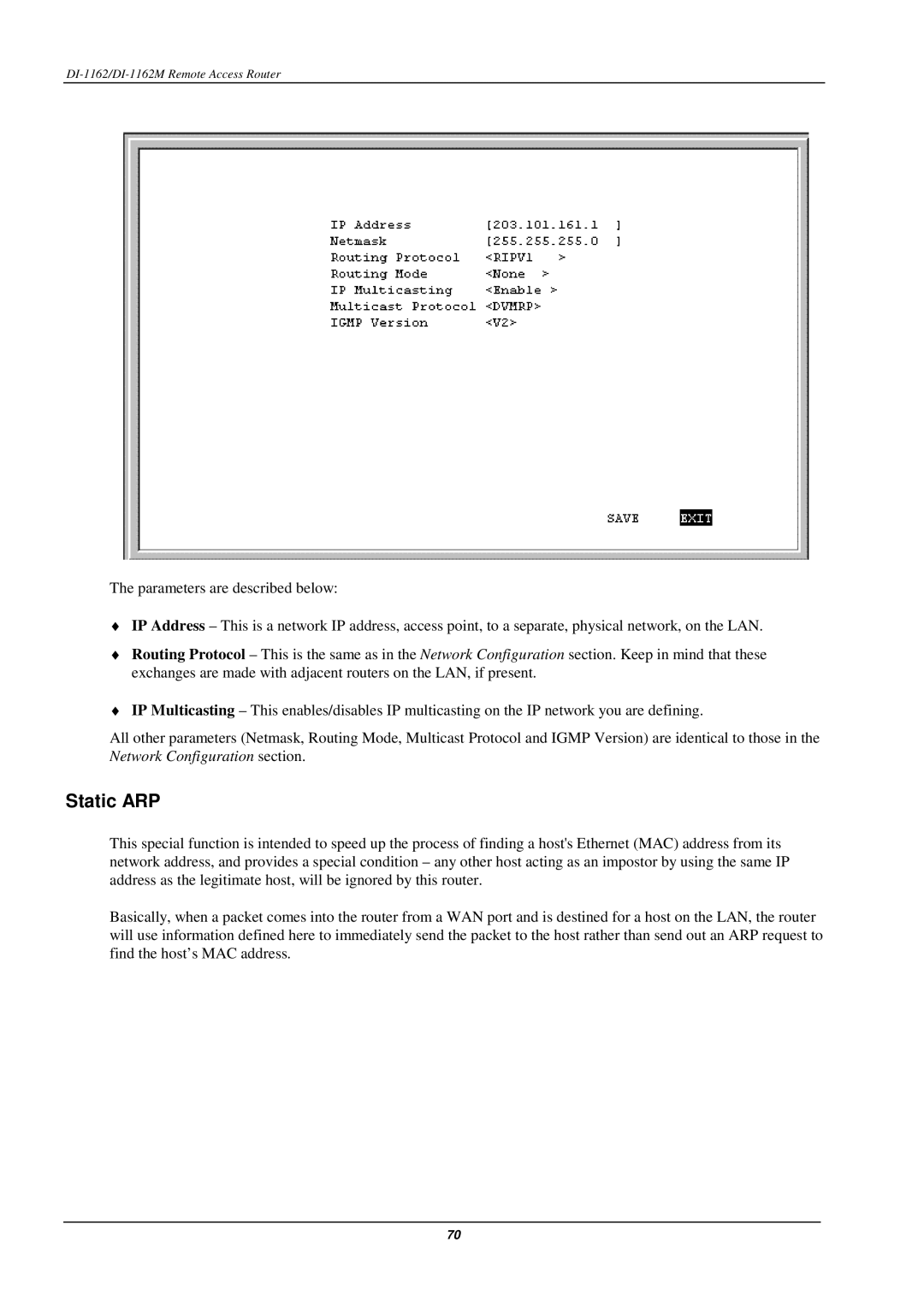 D-Link DI-1162M manual Static ARP 