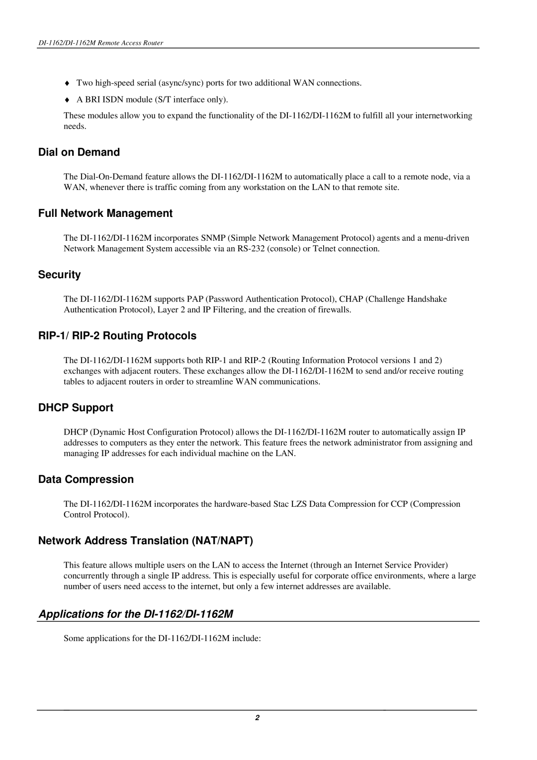 D-Link manual Applications for the DI-1162/DI-1162M 