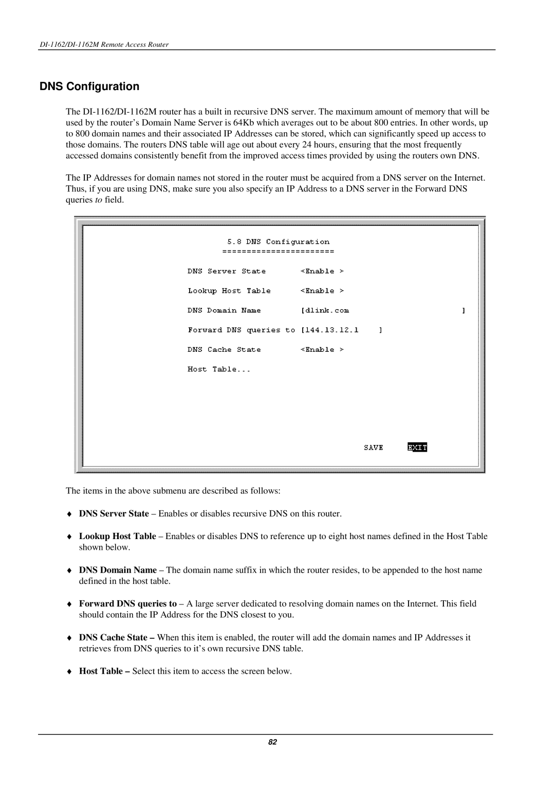 D-Link DI-1162M manual DNS Configuration 