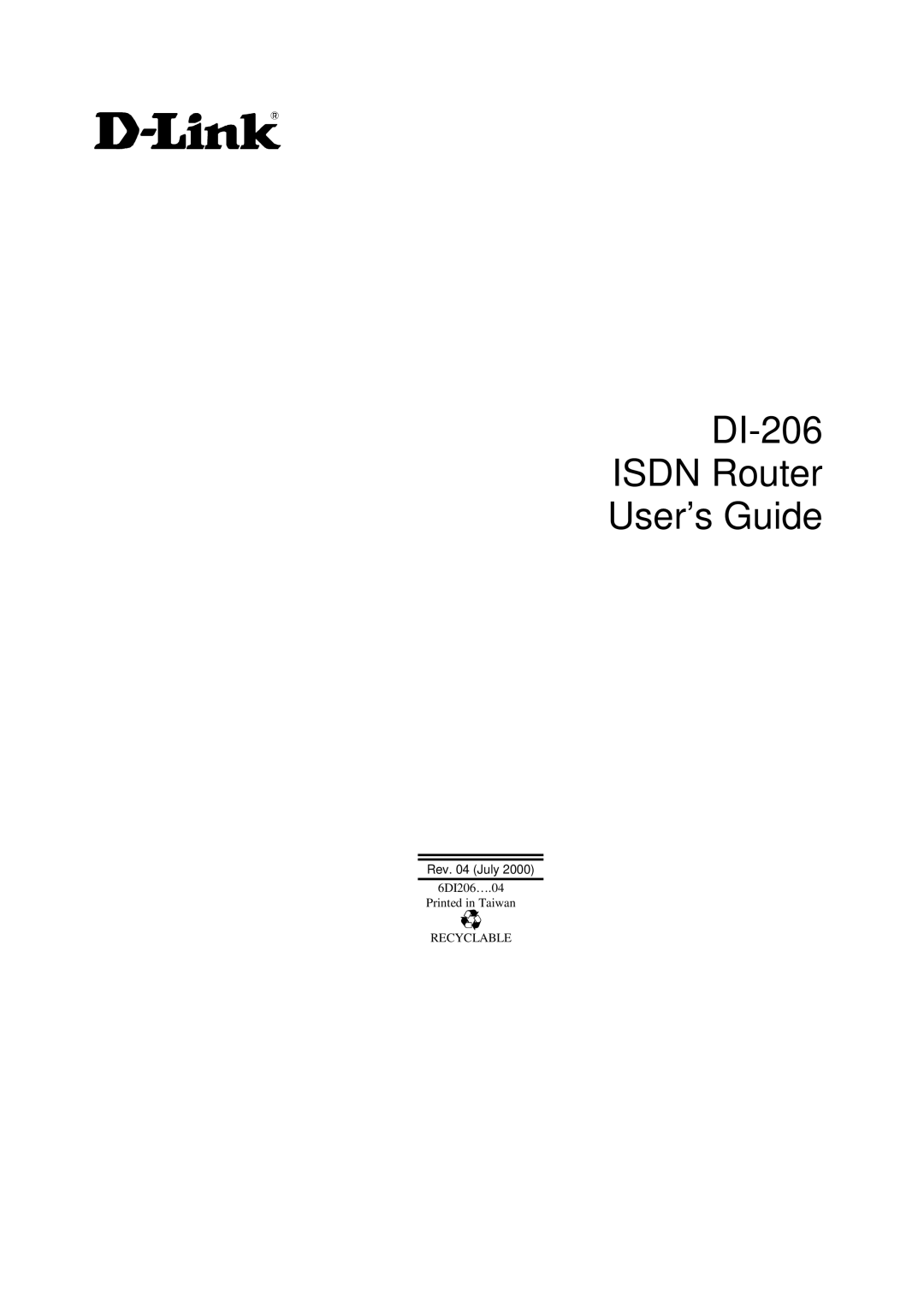 D-Link manual DI-206 Isdn Router User’s Guide 