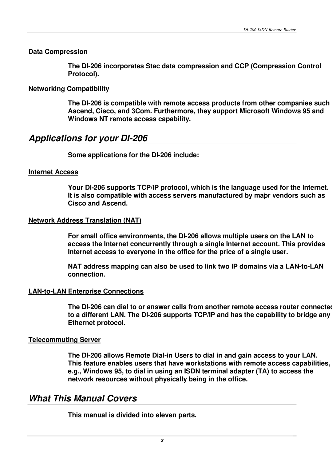 D-Link manual Applications for your DI-206, What This Manual Covers 