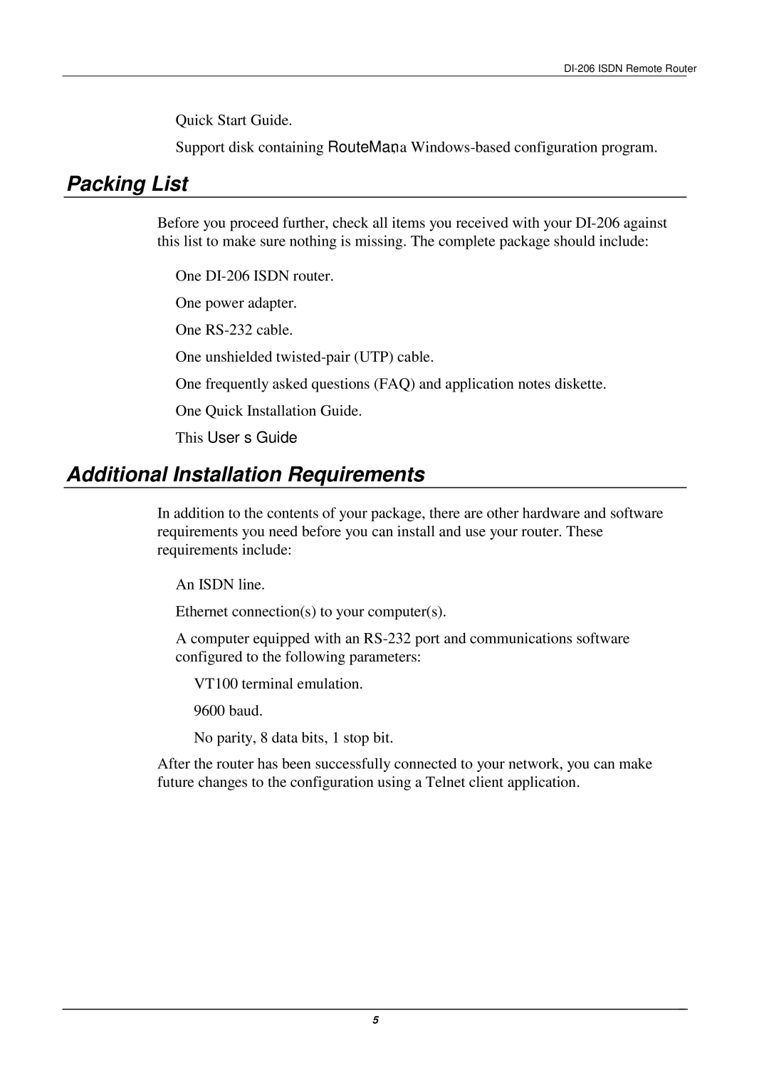 D-Link DI-206 manual Packing List, Additional Installation Requirements 