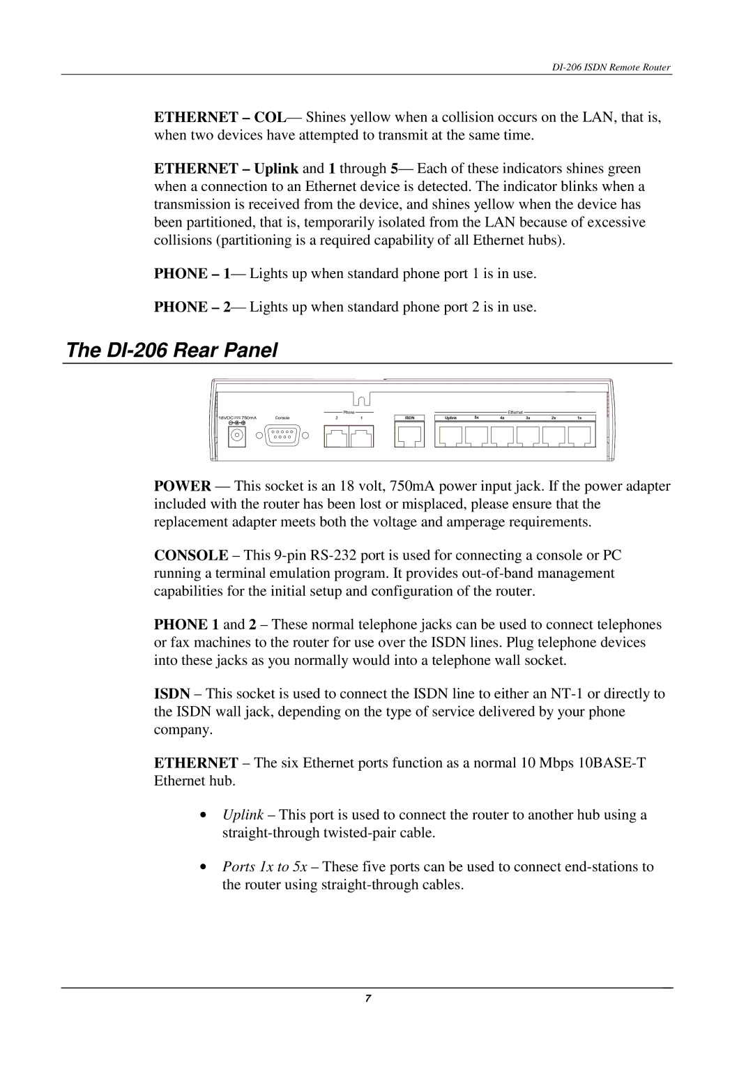 D-Link manual DI-206 Rear Panel 