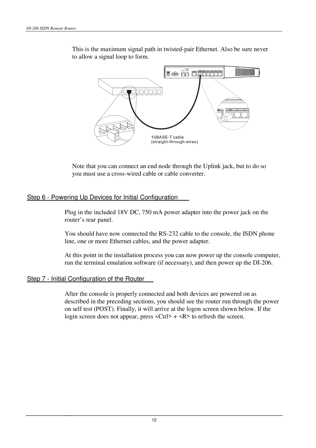 D-Link DI-206 manual Powering Up Devices for Initial Configuration, Initial Configuration of the Router 