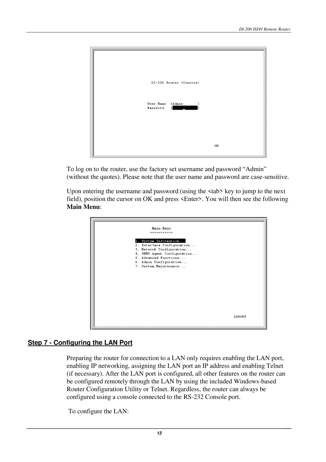 D-Link DI-206 manual Configuring the LAN Port 