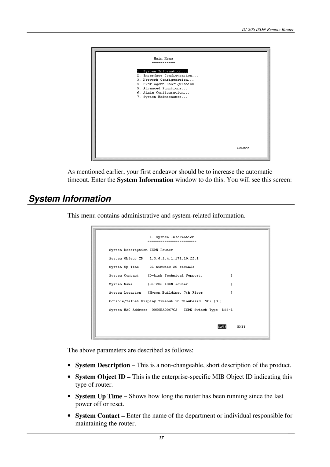 D-Link DI-206 manual System Information 