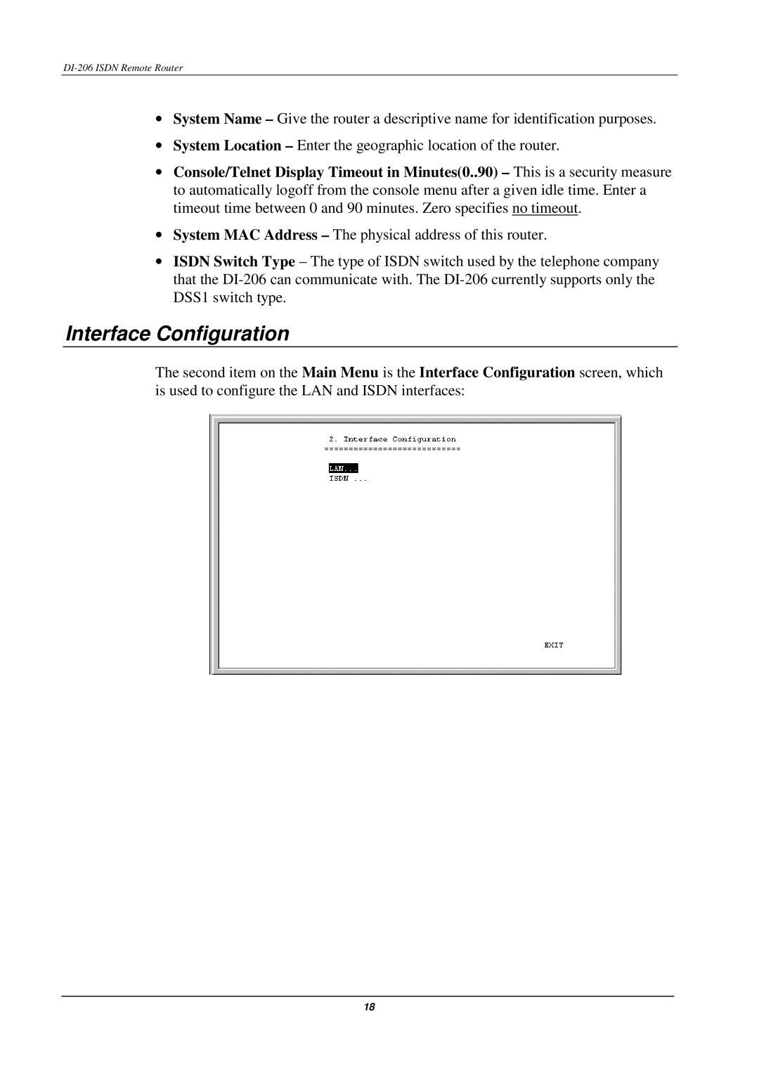 D-Link DI-206 manual Interface Configuration 