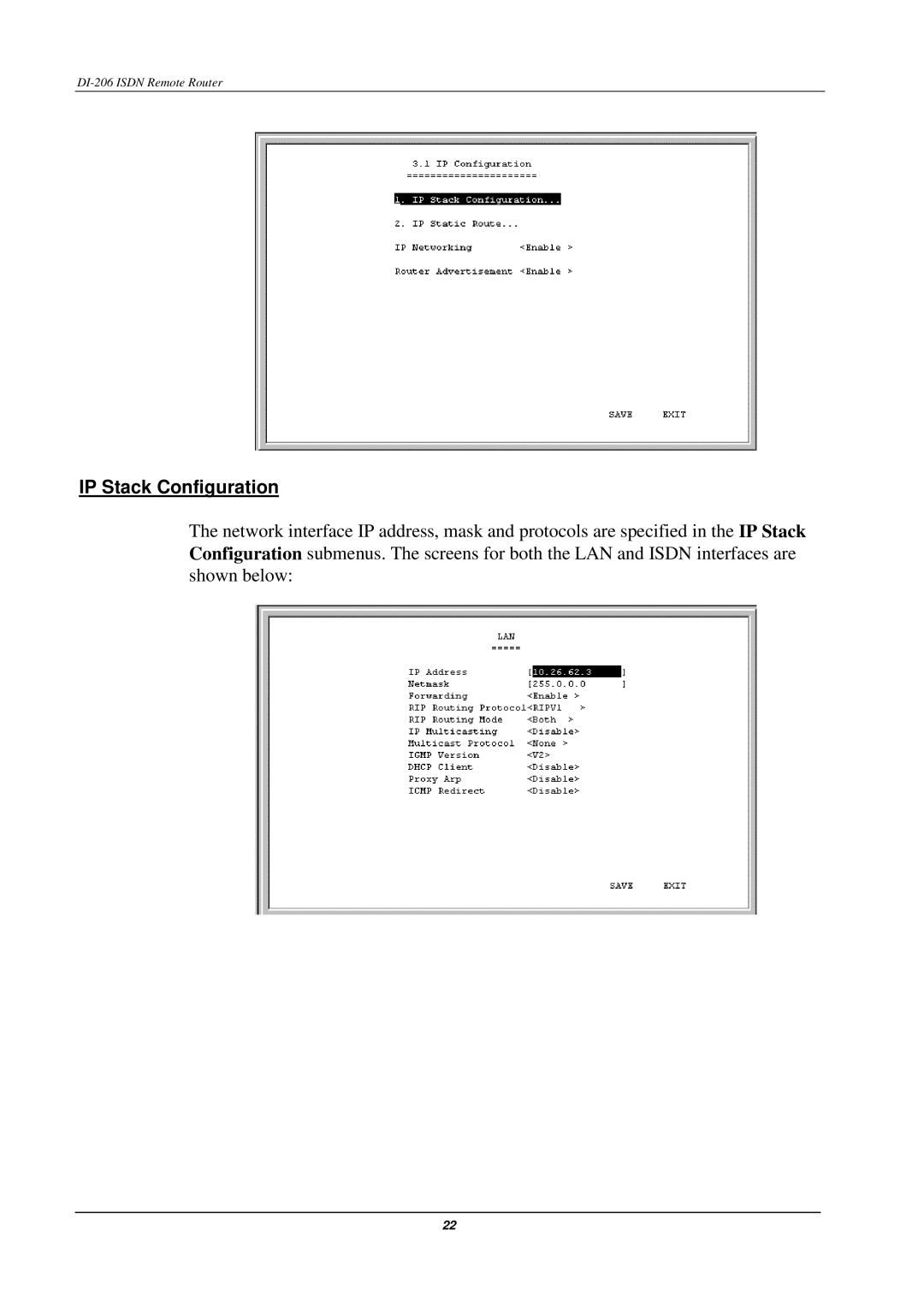 D-Link DI-206 manual IP Stack Configuration 