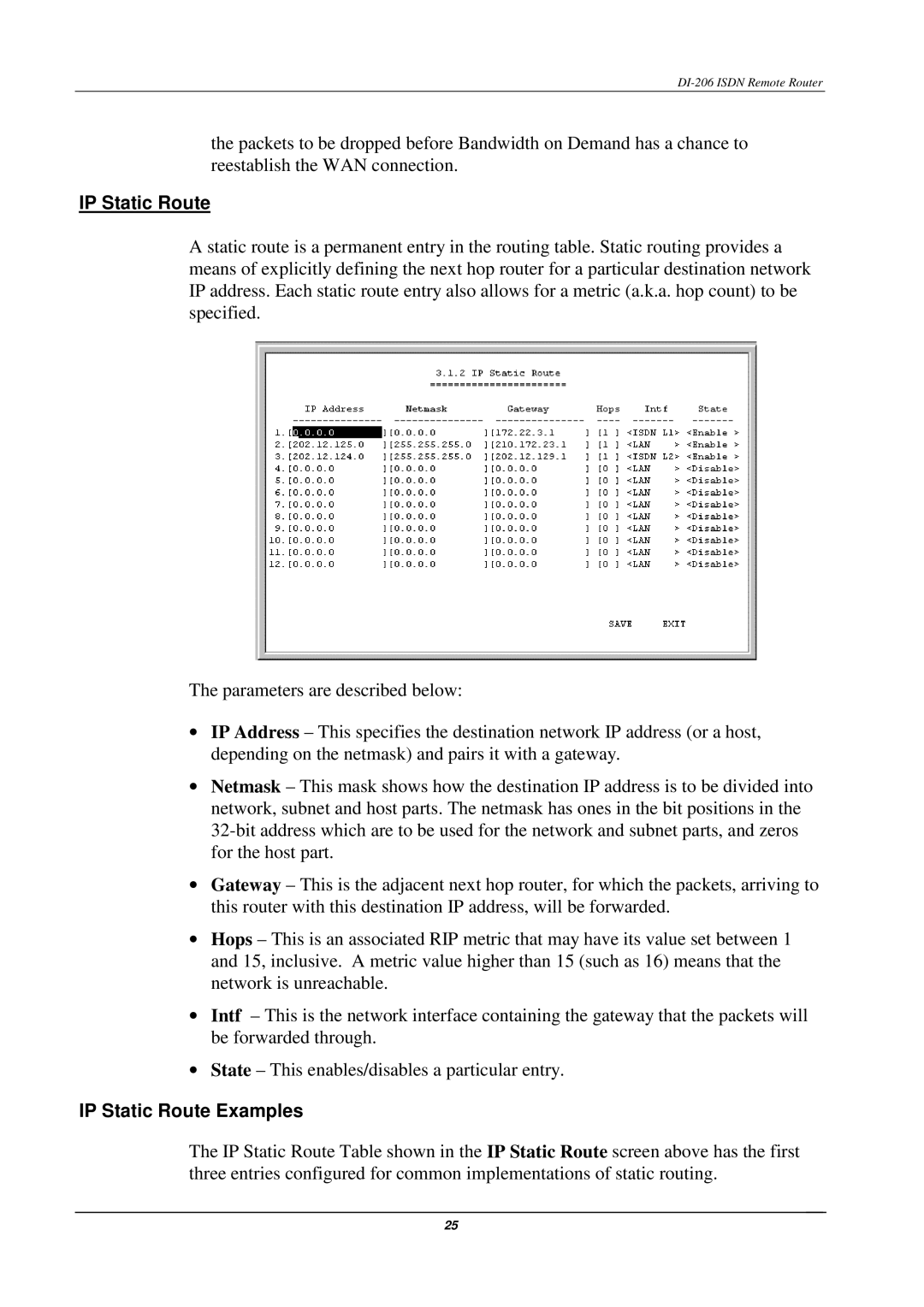 D-Link DI-206 manual IP Static Route Examples 