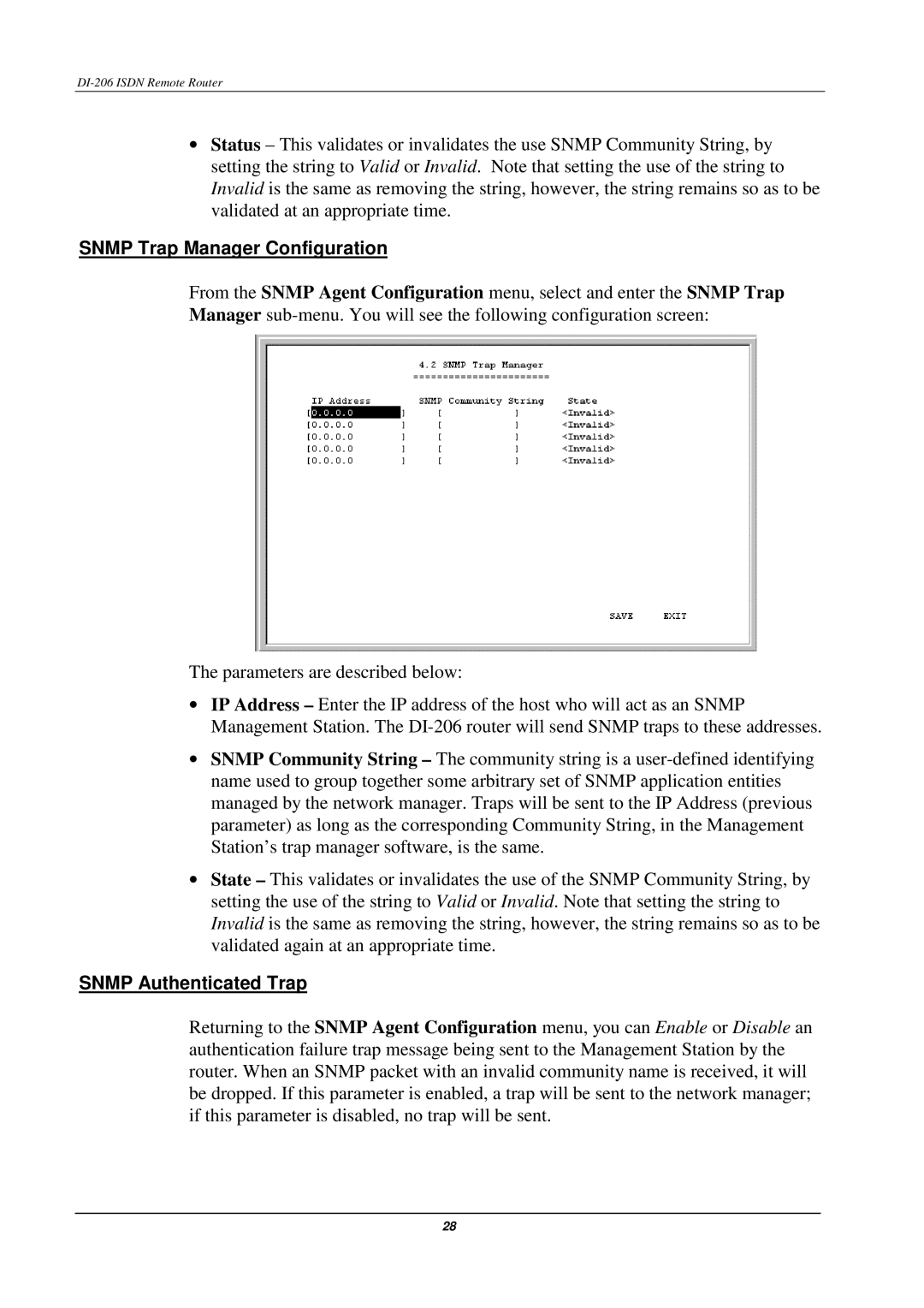 D-Link DI-206 manual Snmp Trap Manager Configuration, Snmp Authenticated Trap 