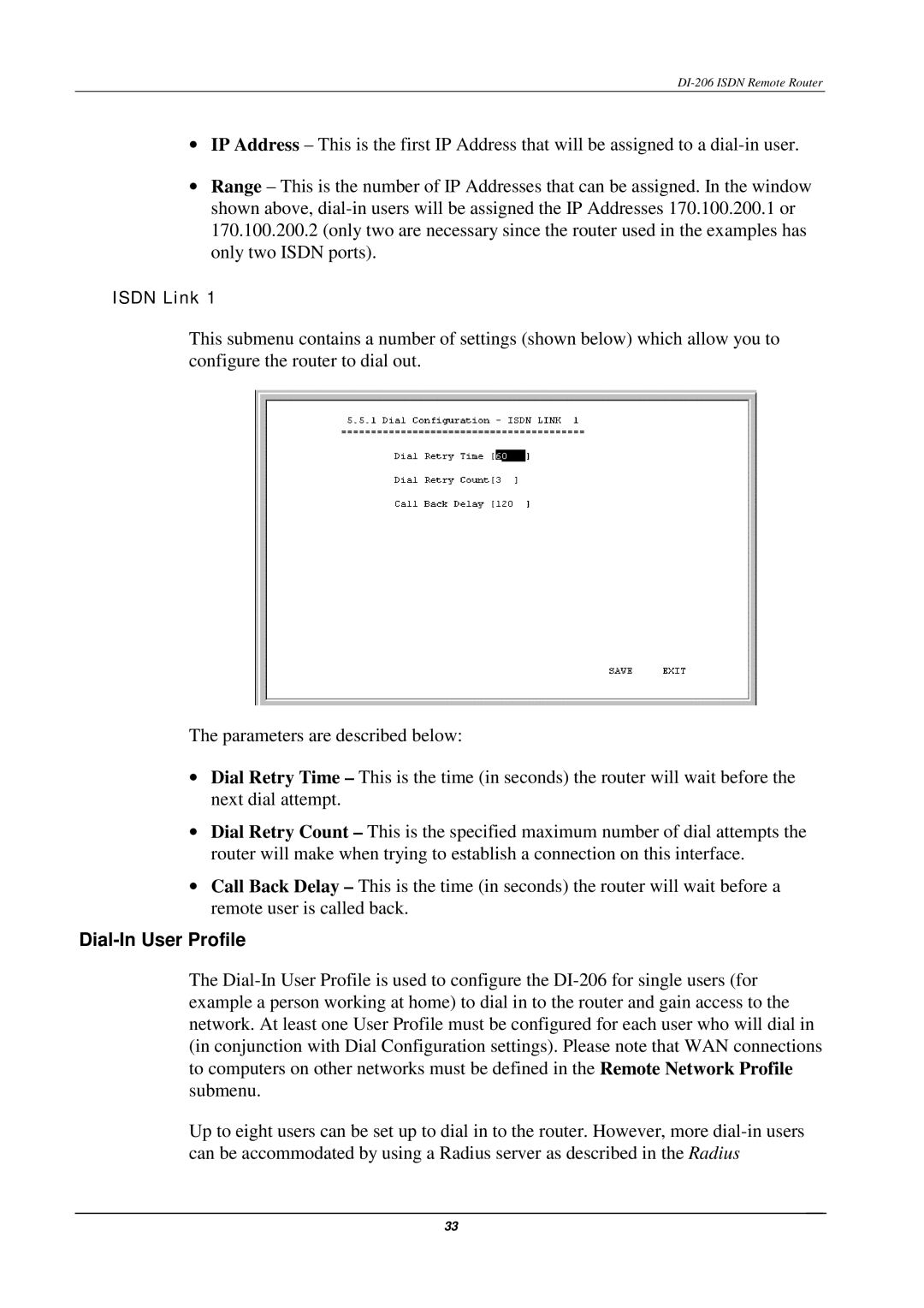 D-Link DI-206 manual Dial-In User Profile 