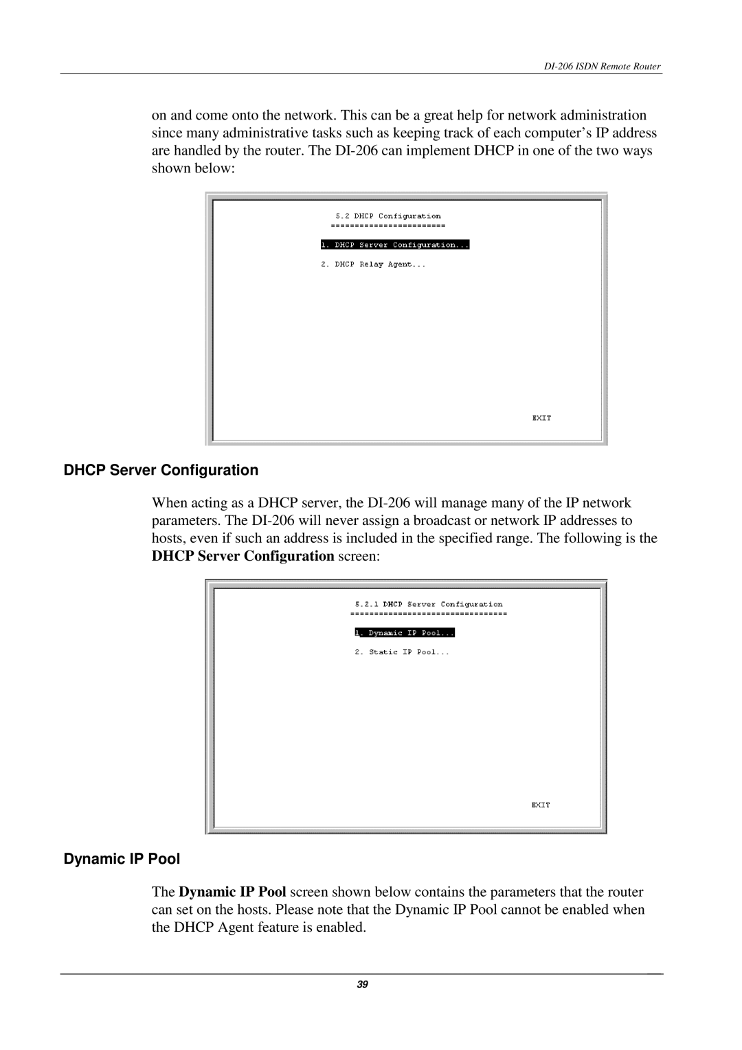 D-Link DI-206 manual Dhcp Server Configuration, Dynamic IP Pool 