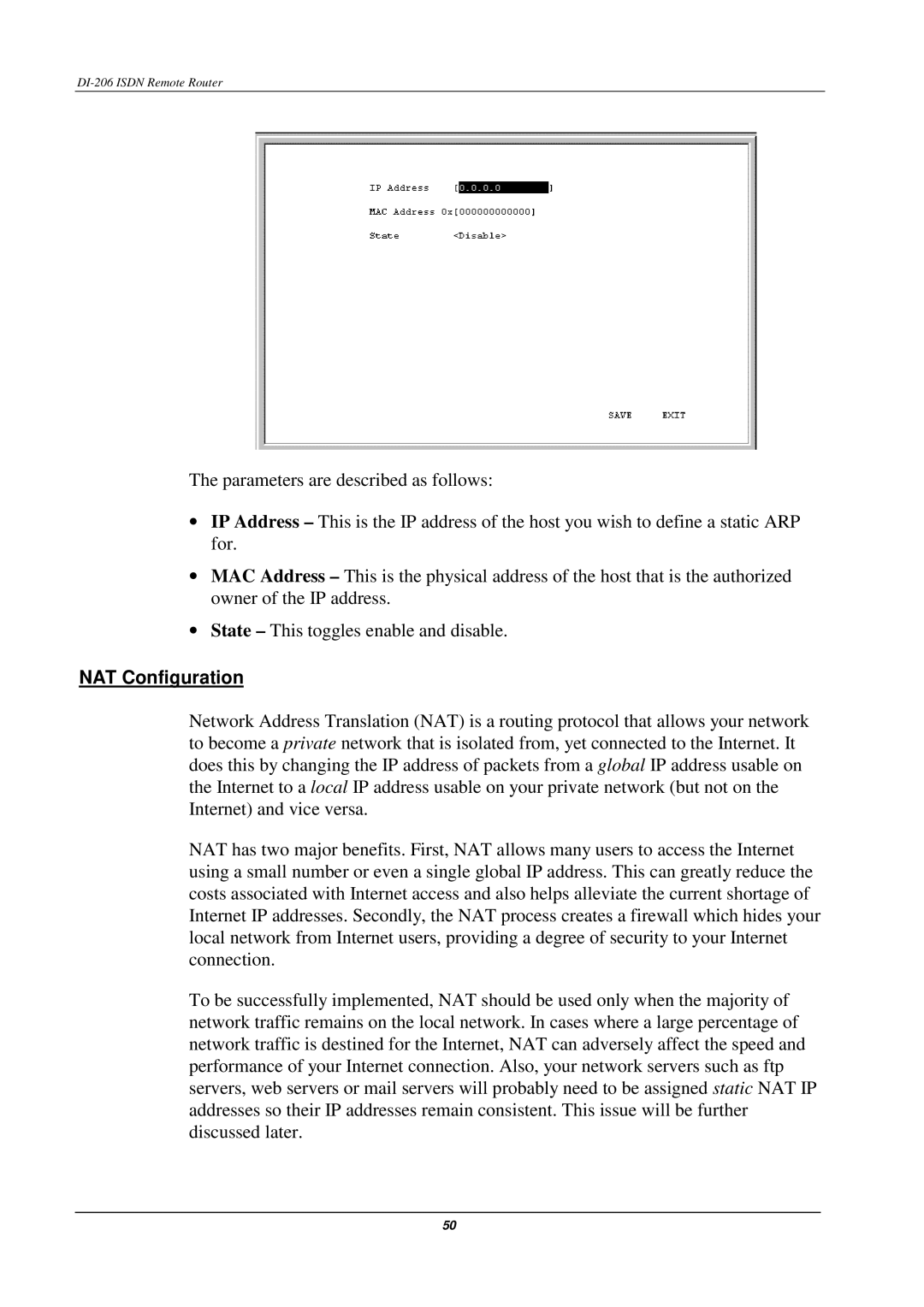 D-Link DI-206 manual NAT Configuration 