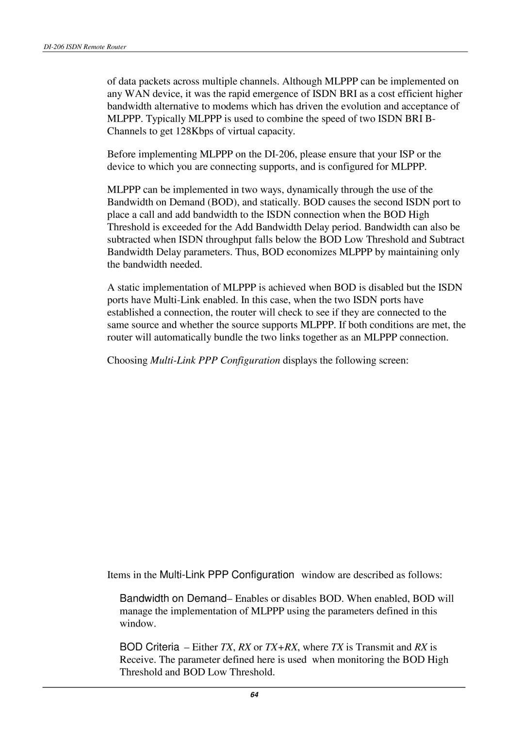 D-Link manual DI-206 Isdn Remote Router 