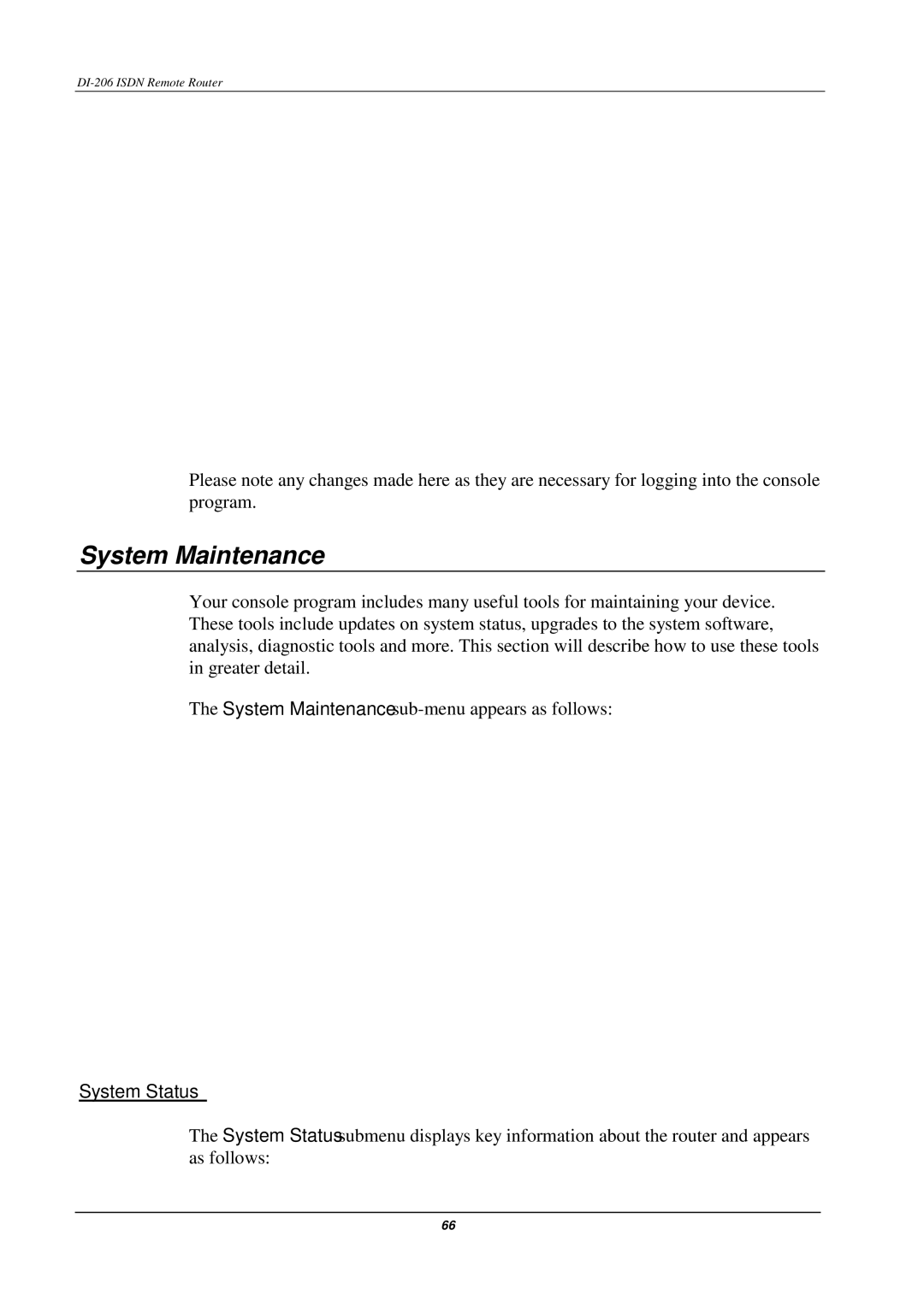D-Link DI-206 manual System Maintenance, System Status 