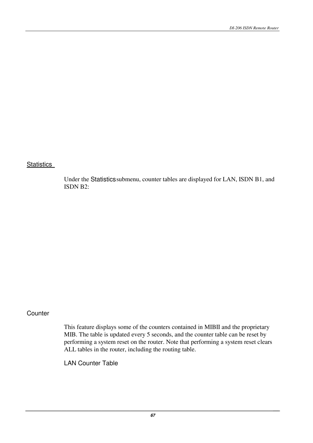 D-Link DI-206 manual Statistics, LAN Counter Table 