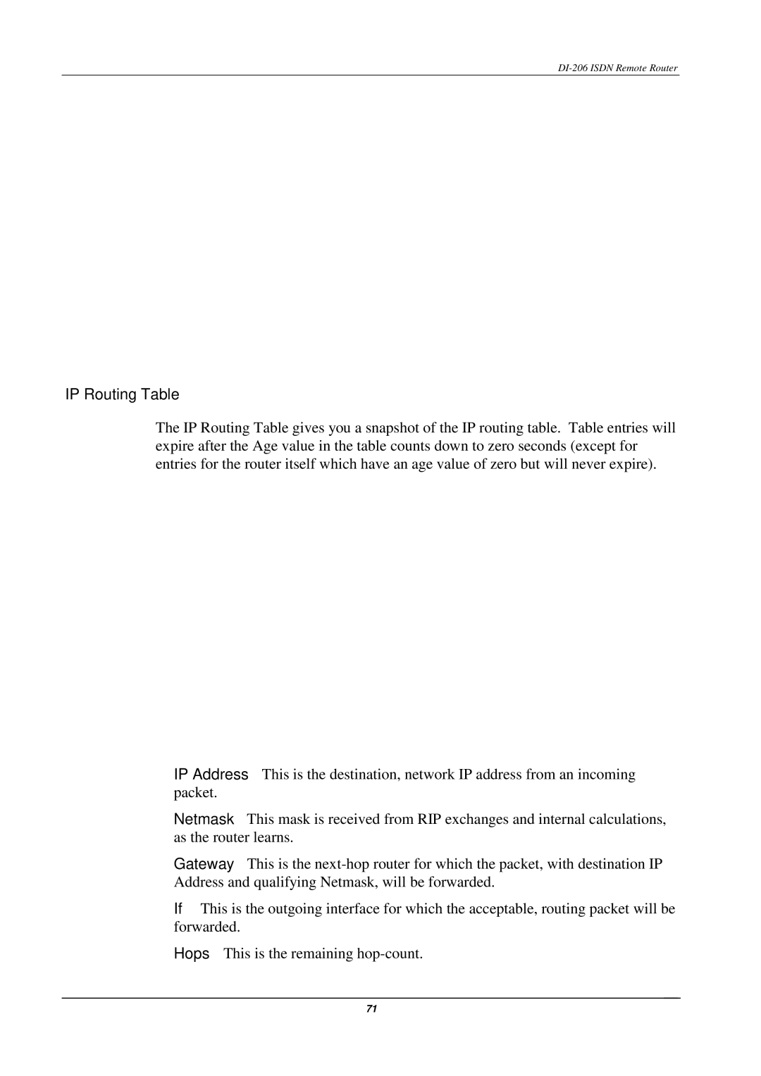 D-Link DI-206 manual IP Routing Table 