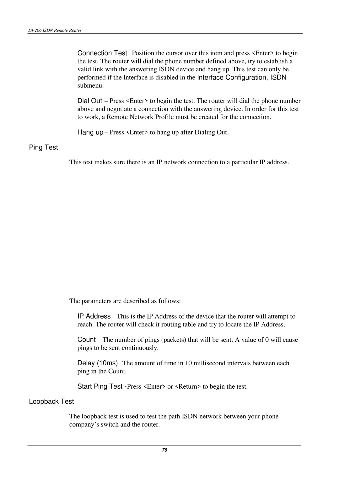 D-Link DI-206 manual Ping Test, Loopback Test 